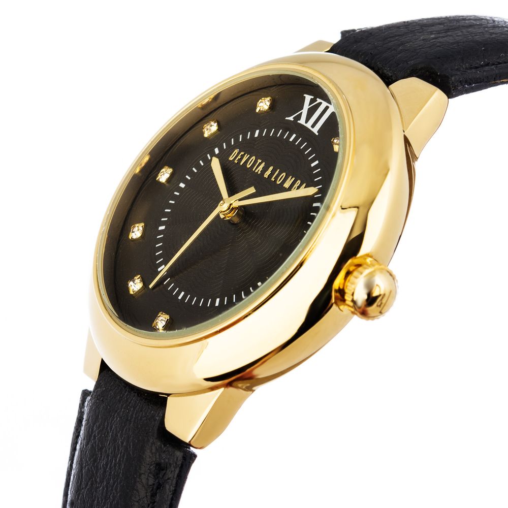 DEVOTA & LOMBA Black Leather Dress Watch