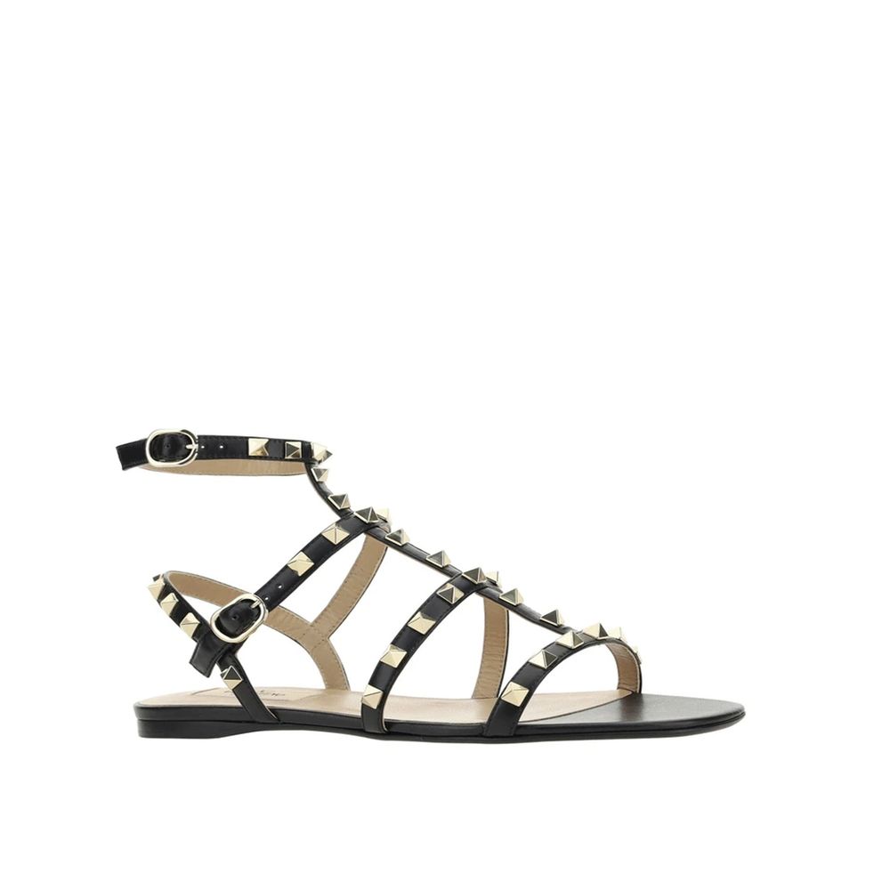 Valentino Garavani Black Calfskin Flat Sandals