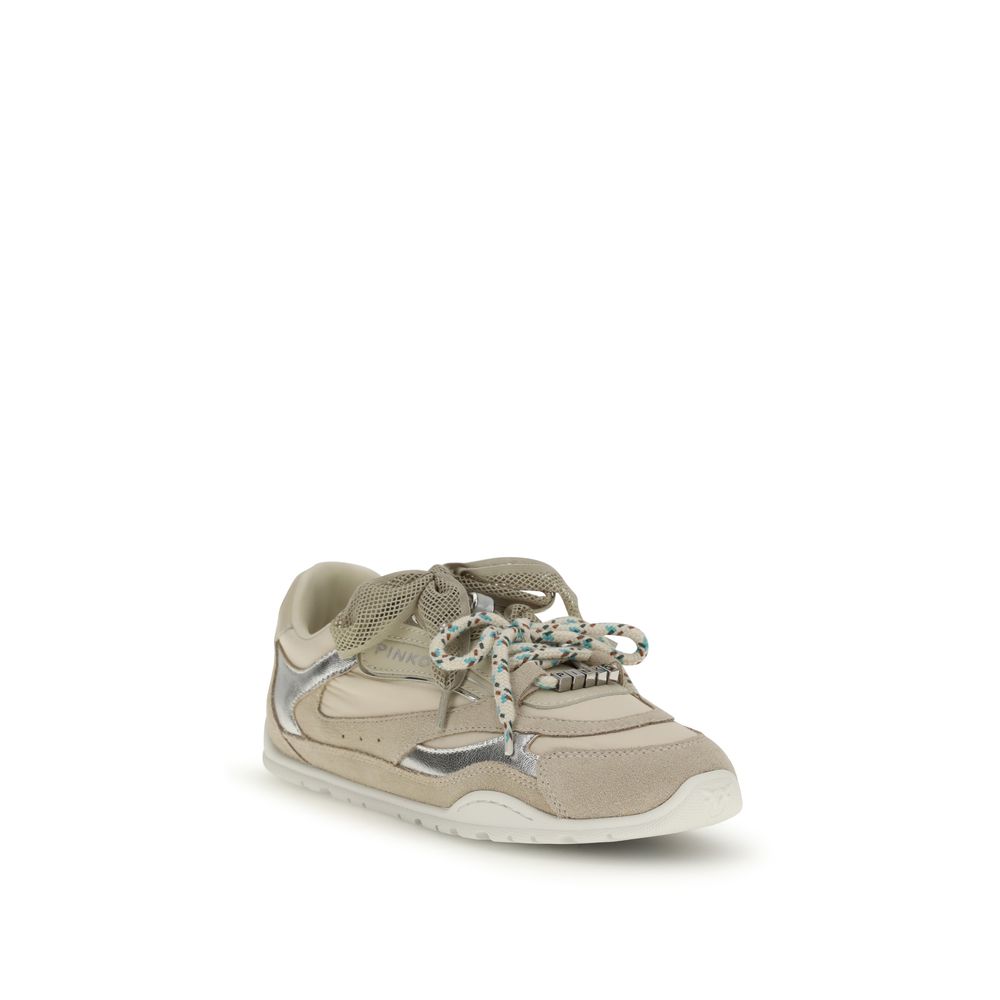 PINKO Beige Calf Leather Bos Taurus Athletic Sneakers