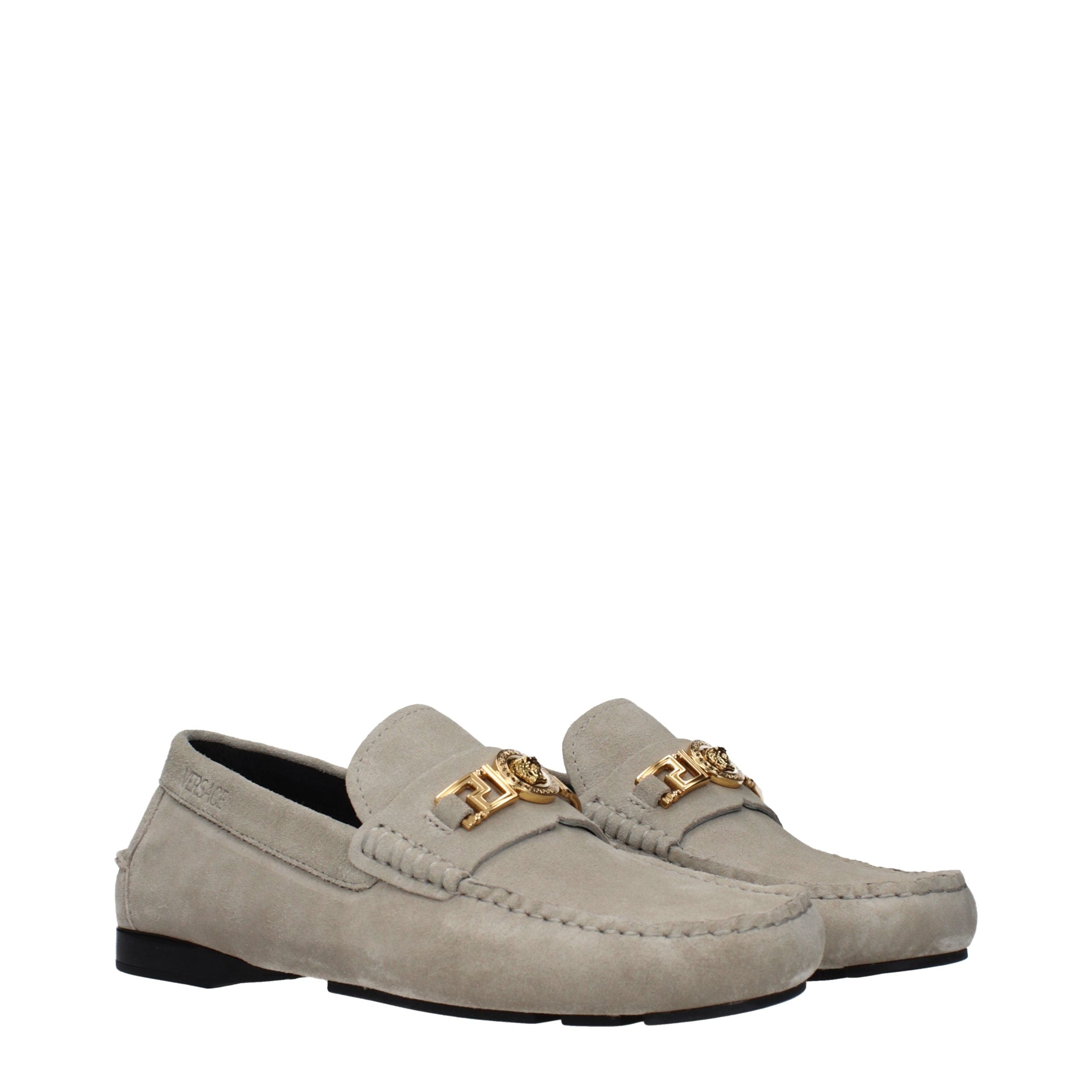Versace Gray Leather Slip-On Loafers