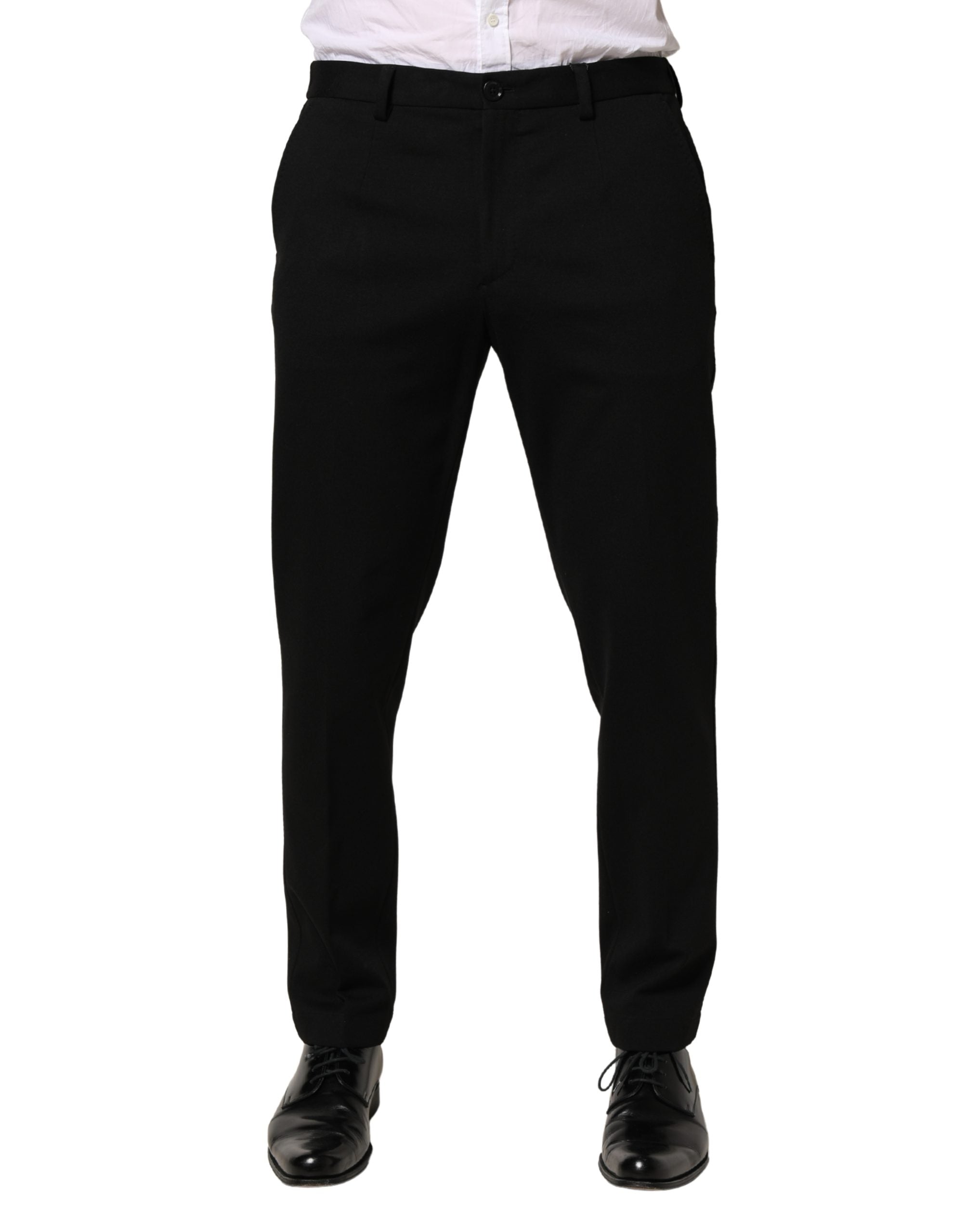 Dolce & Gabbana Black Wool Skinny Men Dress Trouser Pants