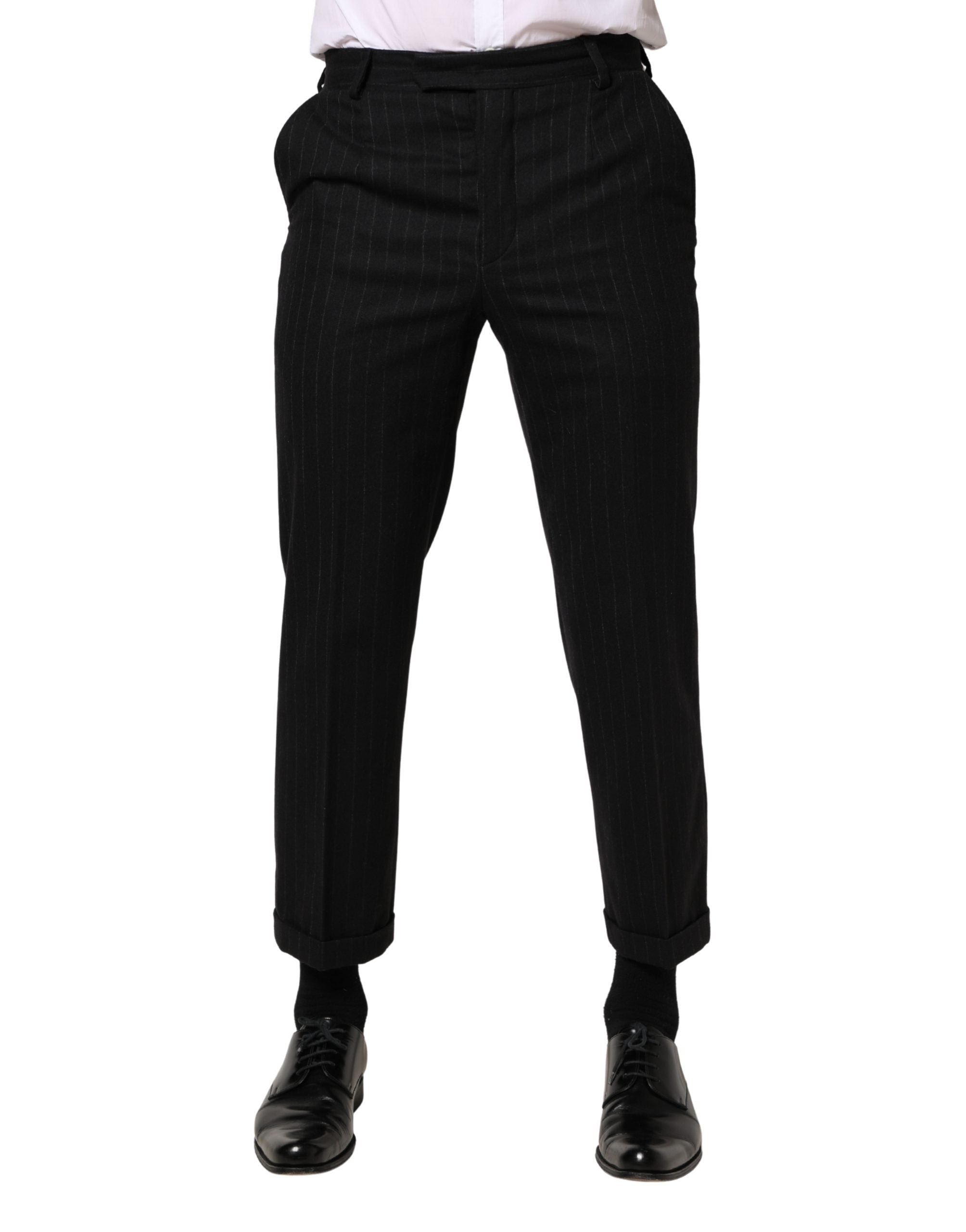Dolce & Gabbana Black Stripes Wool Dress Formal Trouser Pants