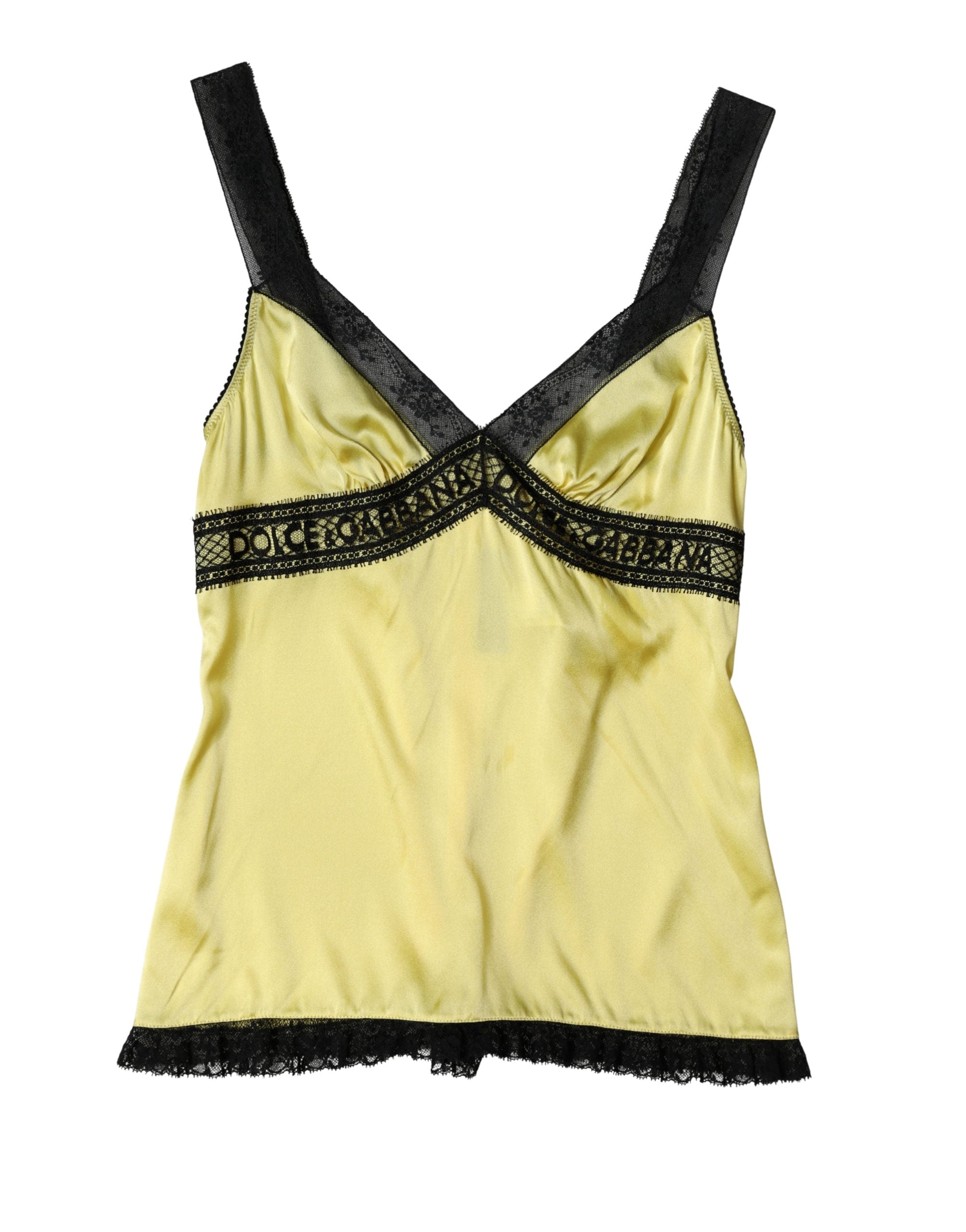 Dolce & Gabbana Yellow Silk Lace Trim Lingerie Top Underwear