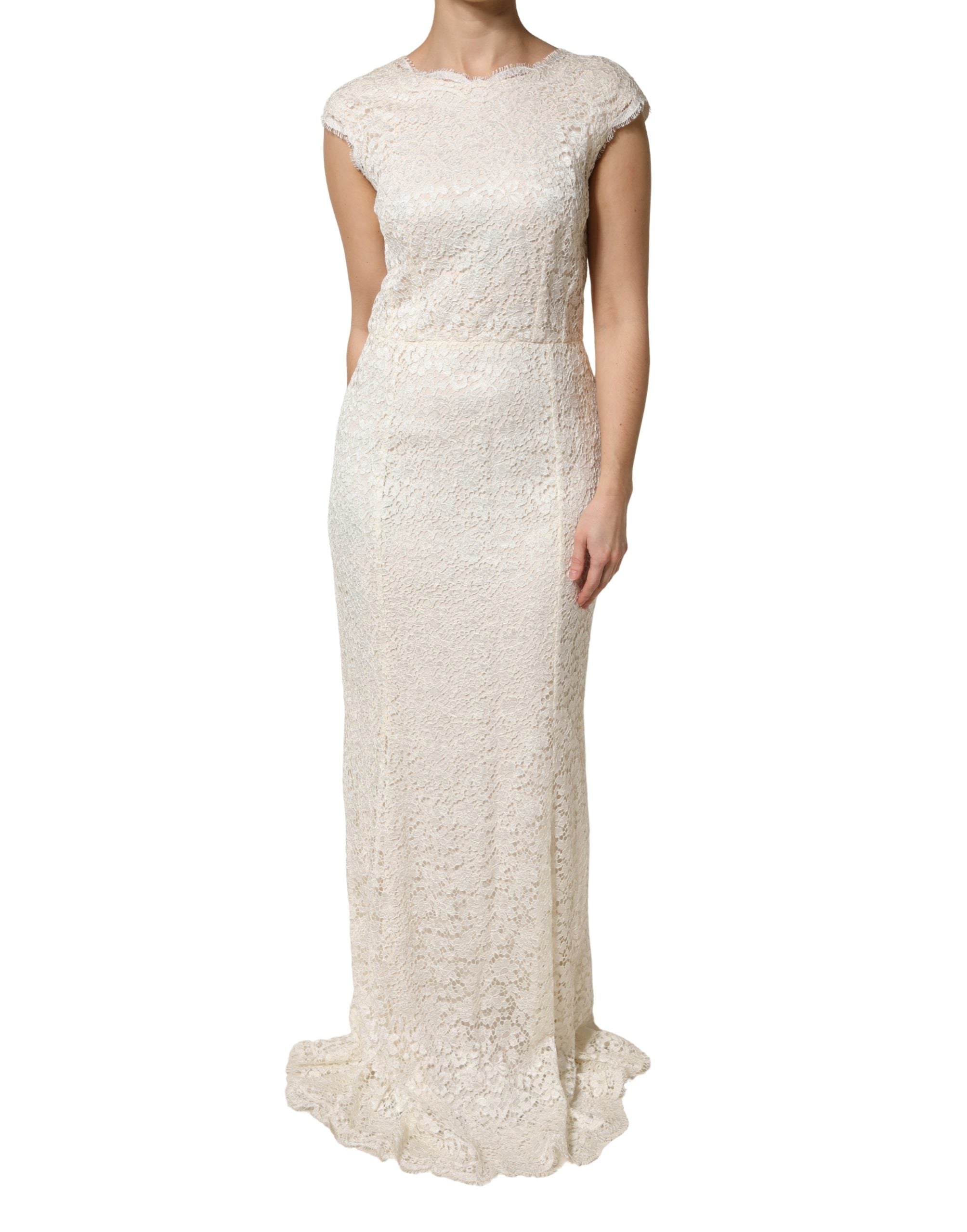 Dolce & Gabbana White Lace Viscose Sheath Long Gown Dress