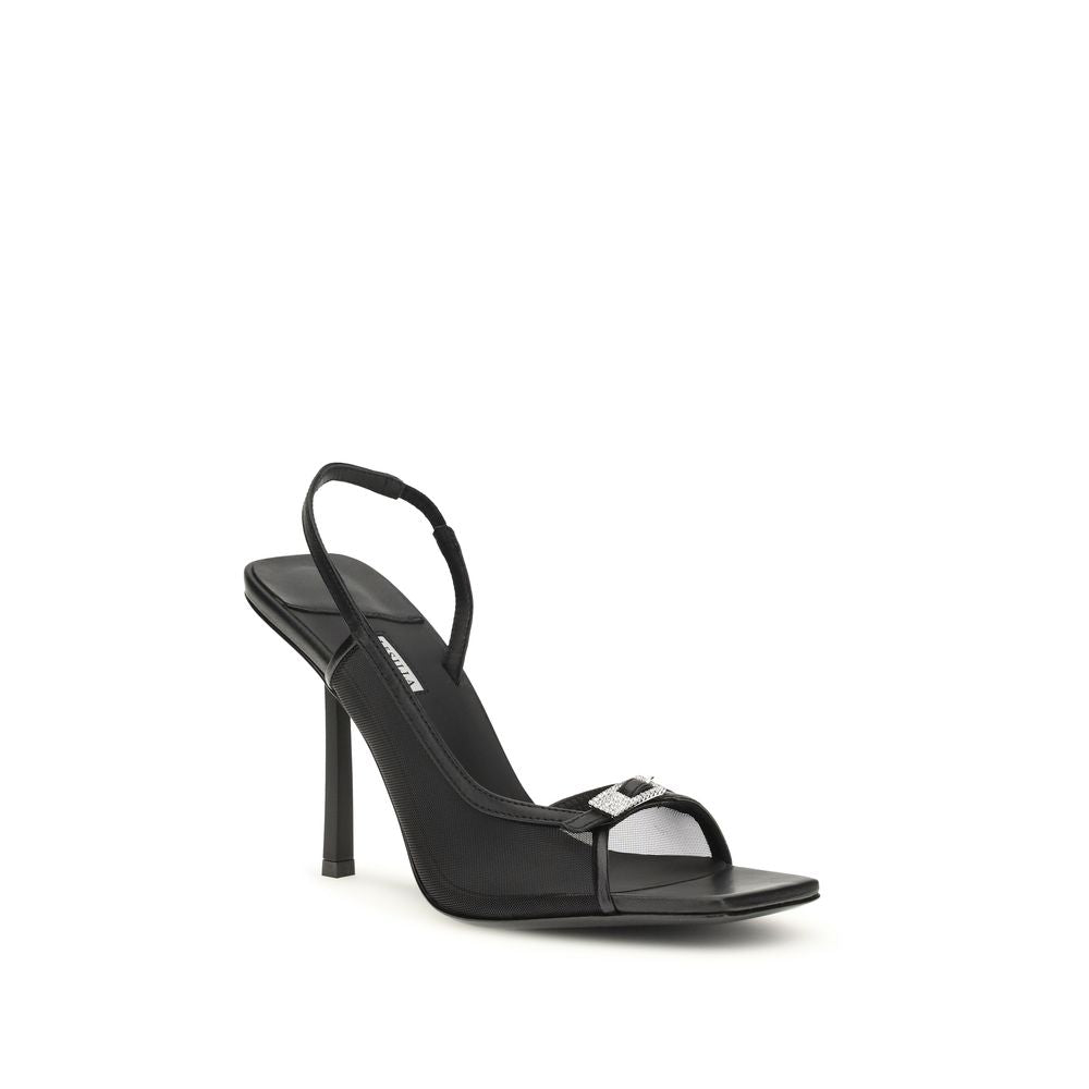 LE SILLA Black Calf Leather Bos Taurus Stiletto Heel Sandals