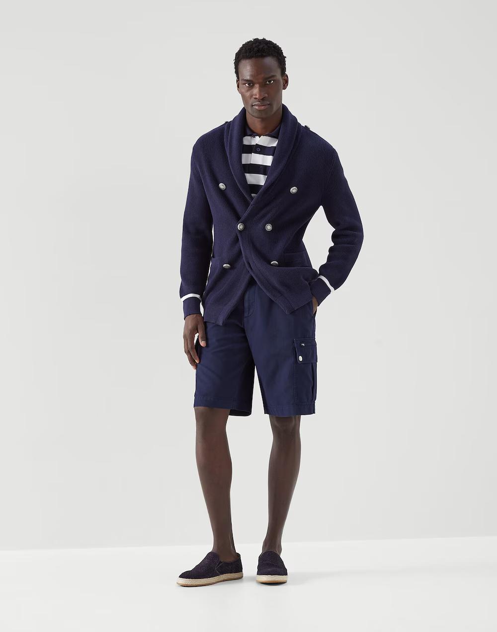 Brunello Cucinelli Navy Blue Cotton Cardigan