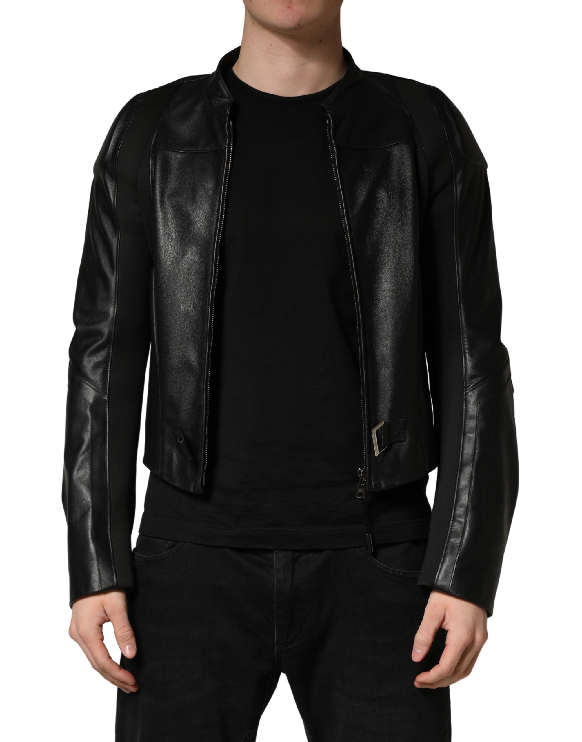 Dolce & Gabbana Black Nylon Full Zip Men Biker Coat Jacket