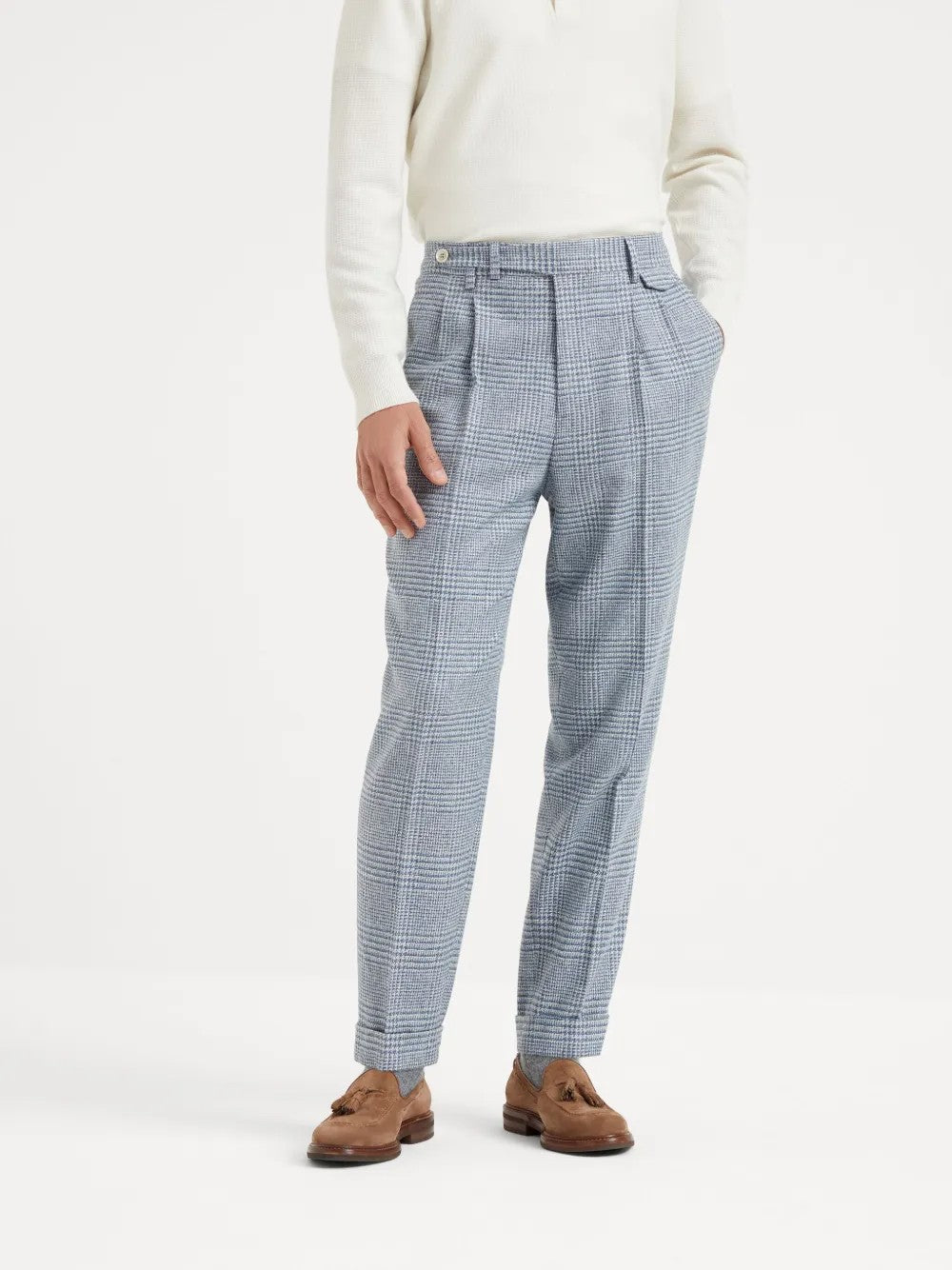 Brunello Cucinelli Light Blue Wool Casual Pants