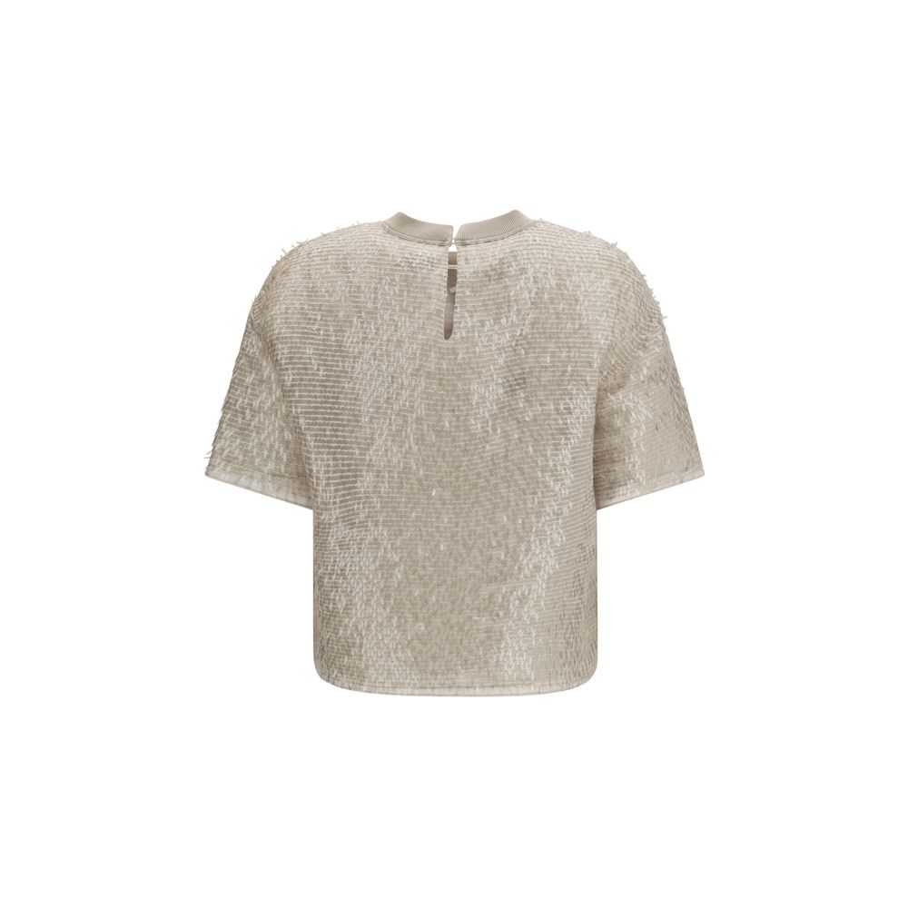 Brunello Cucinelli Beige Silk T-Shirt