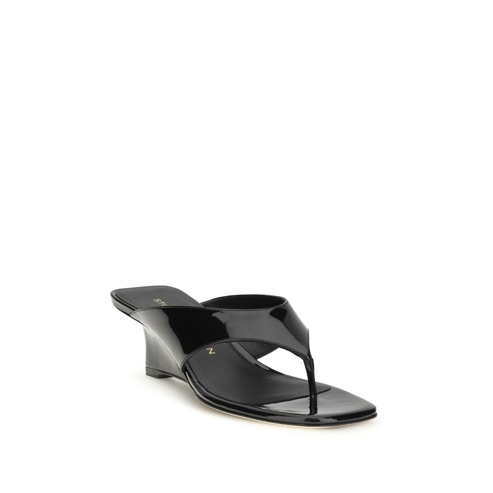 Stuart Weitzman Black Calf Leather Bos Taurus Wedge Sandals
