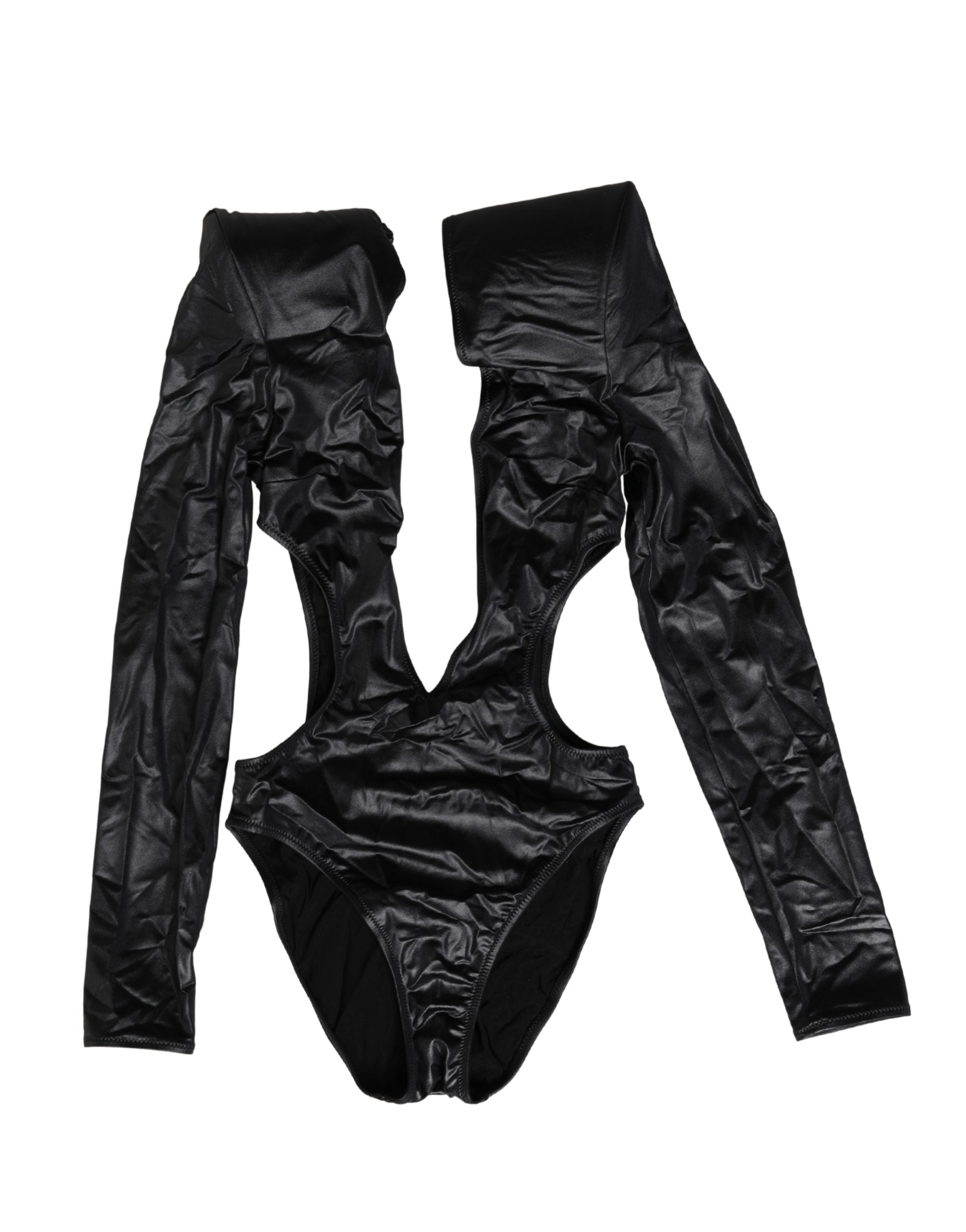 Dolce & Gabbana Black Deep V-Neck One Piece Swimsuit Swimwear