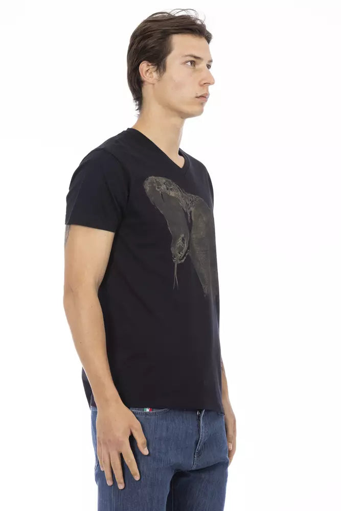 Trussardi Action Black Cotton Men's V-Neck T-Shirt