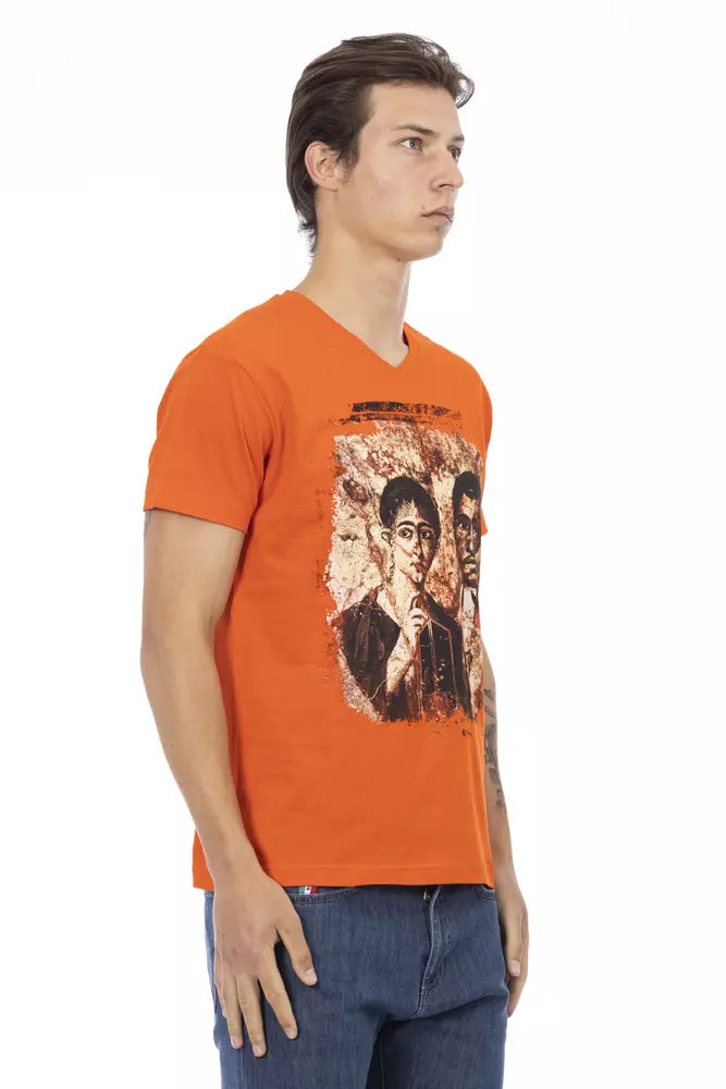 Trussardi Action Orange Cotton Men's V-Neck T-Shirt
