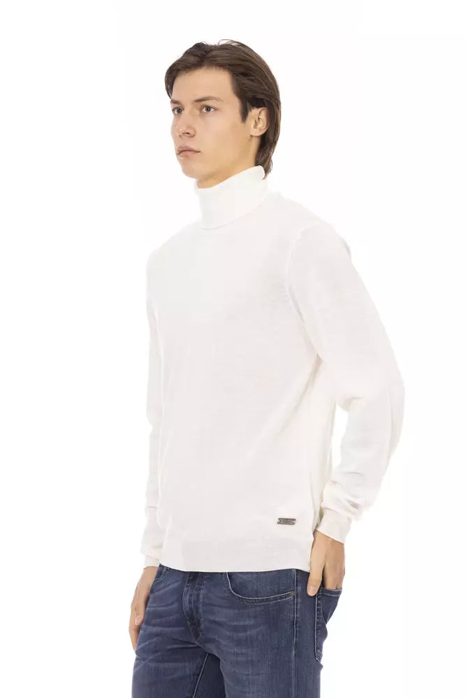 Baldinini Trend White Fabric Men Turtleneck Sweater