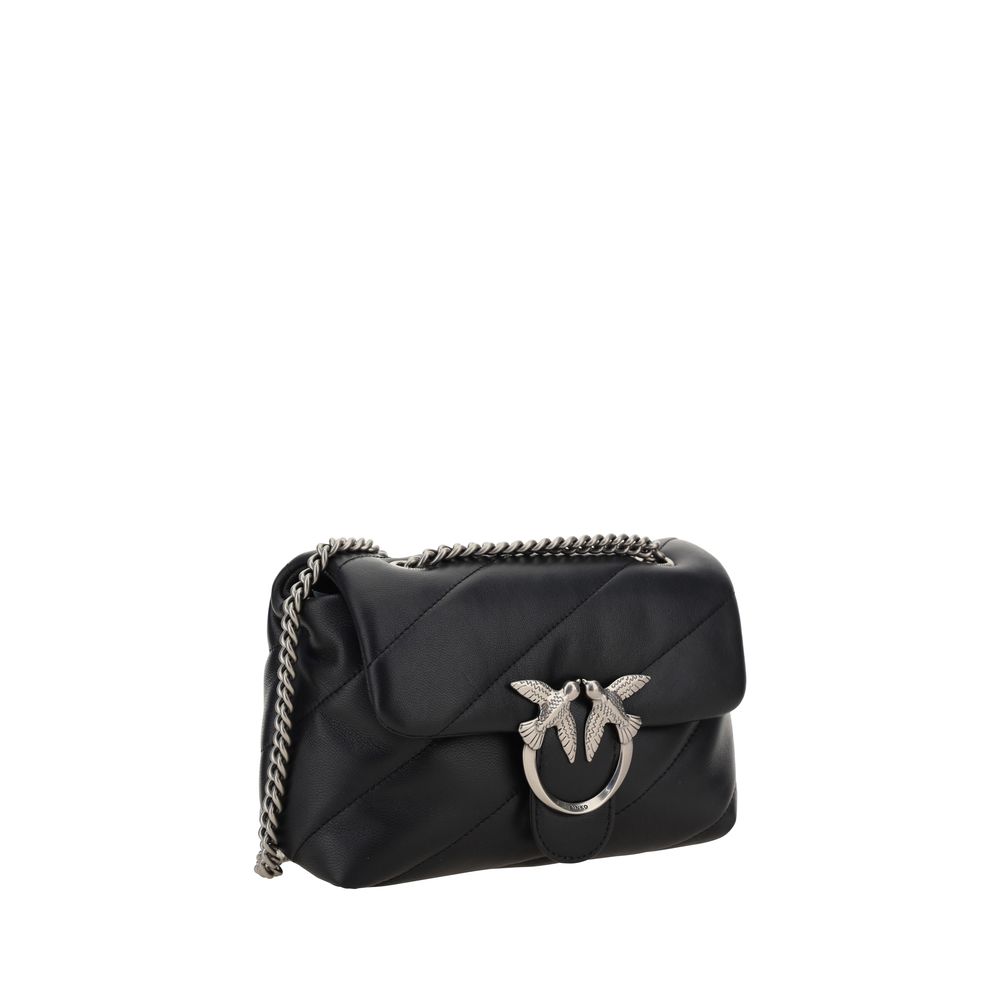 PINKO Black Calf Leather Bos Taurus Shoulder Bag
