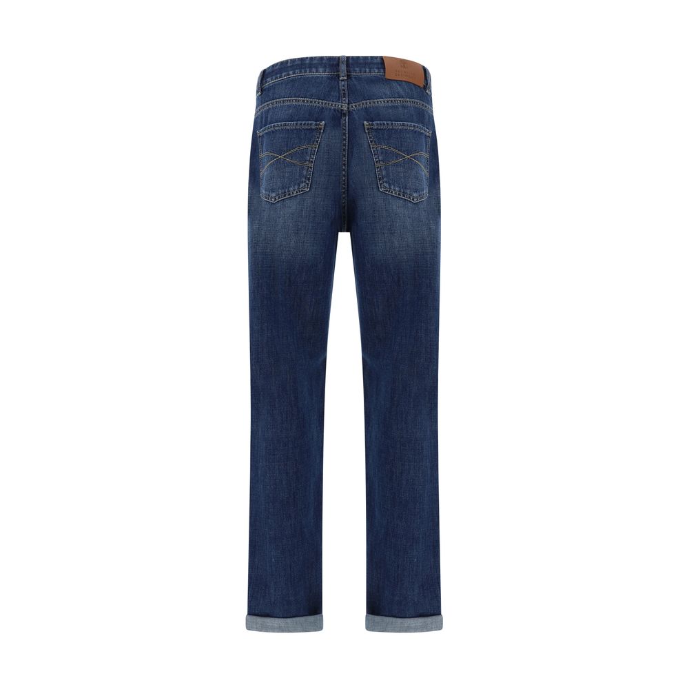 Brunello Cucinelli Blue Cotton Straight-Leg Jeans