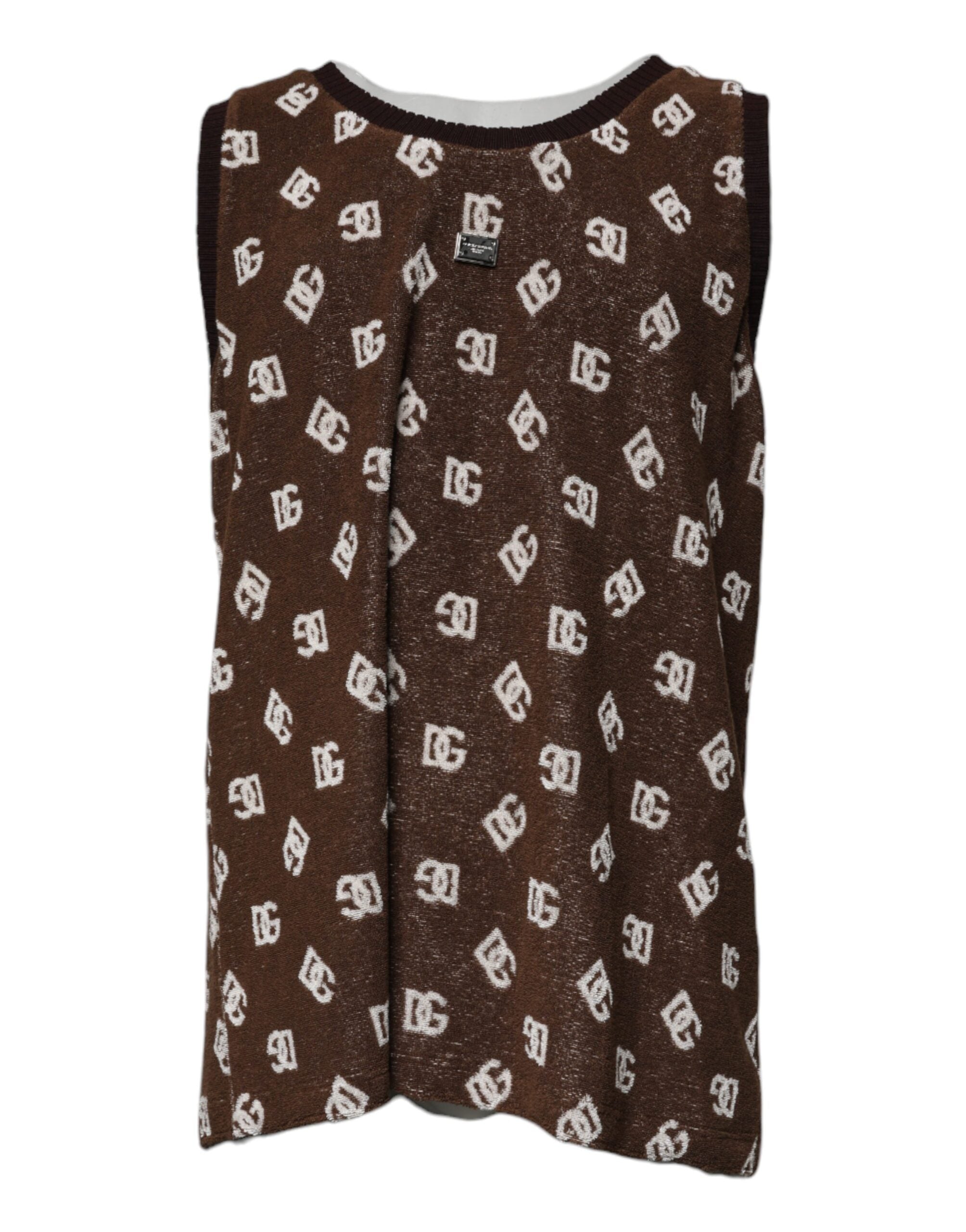 Dolce & Gabbana Brown Logo Monogram Cotton Crew Neck T-shirt