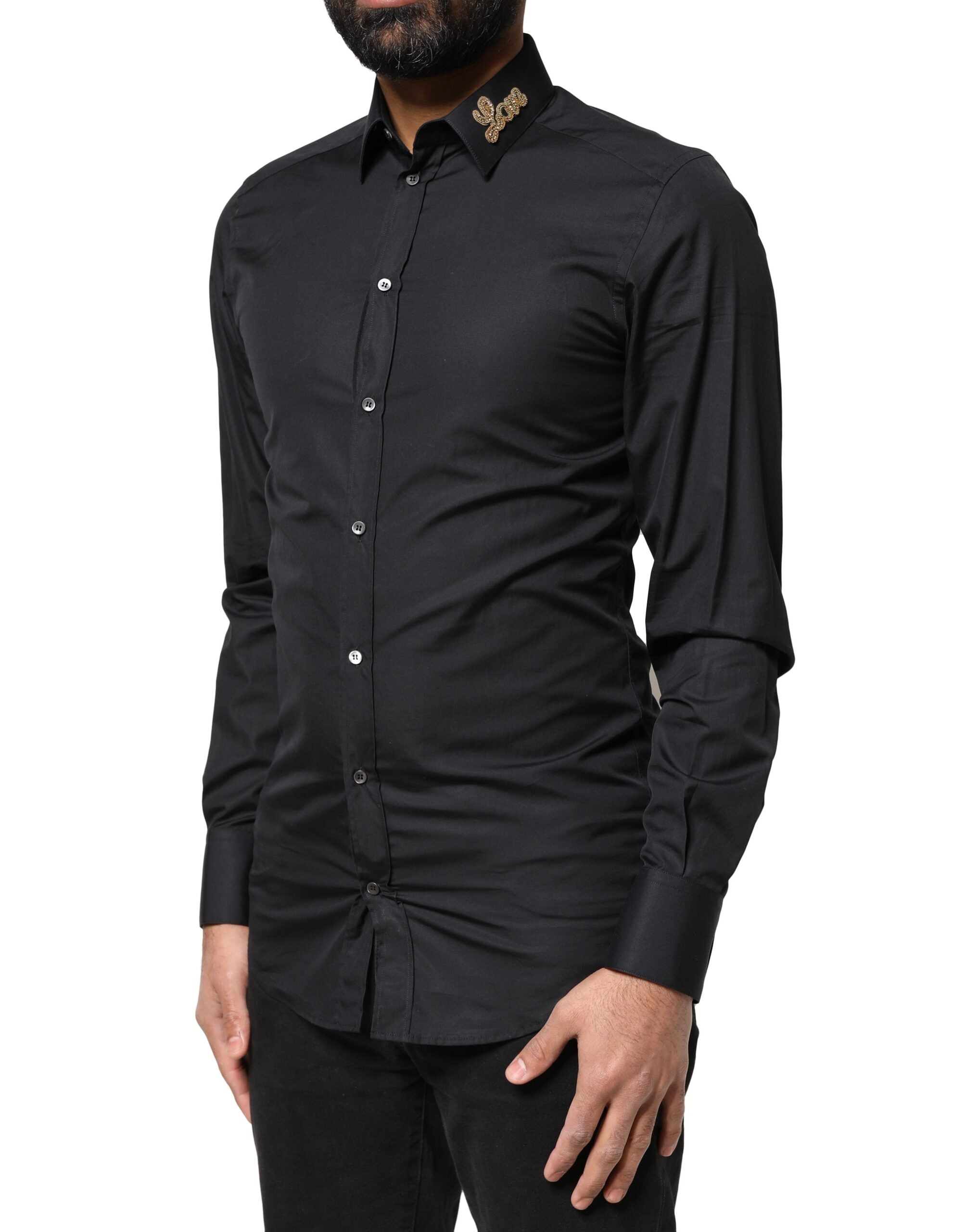 Dolce & Gabbana Black Love Embroidery GOLD Formal Dress Shirt