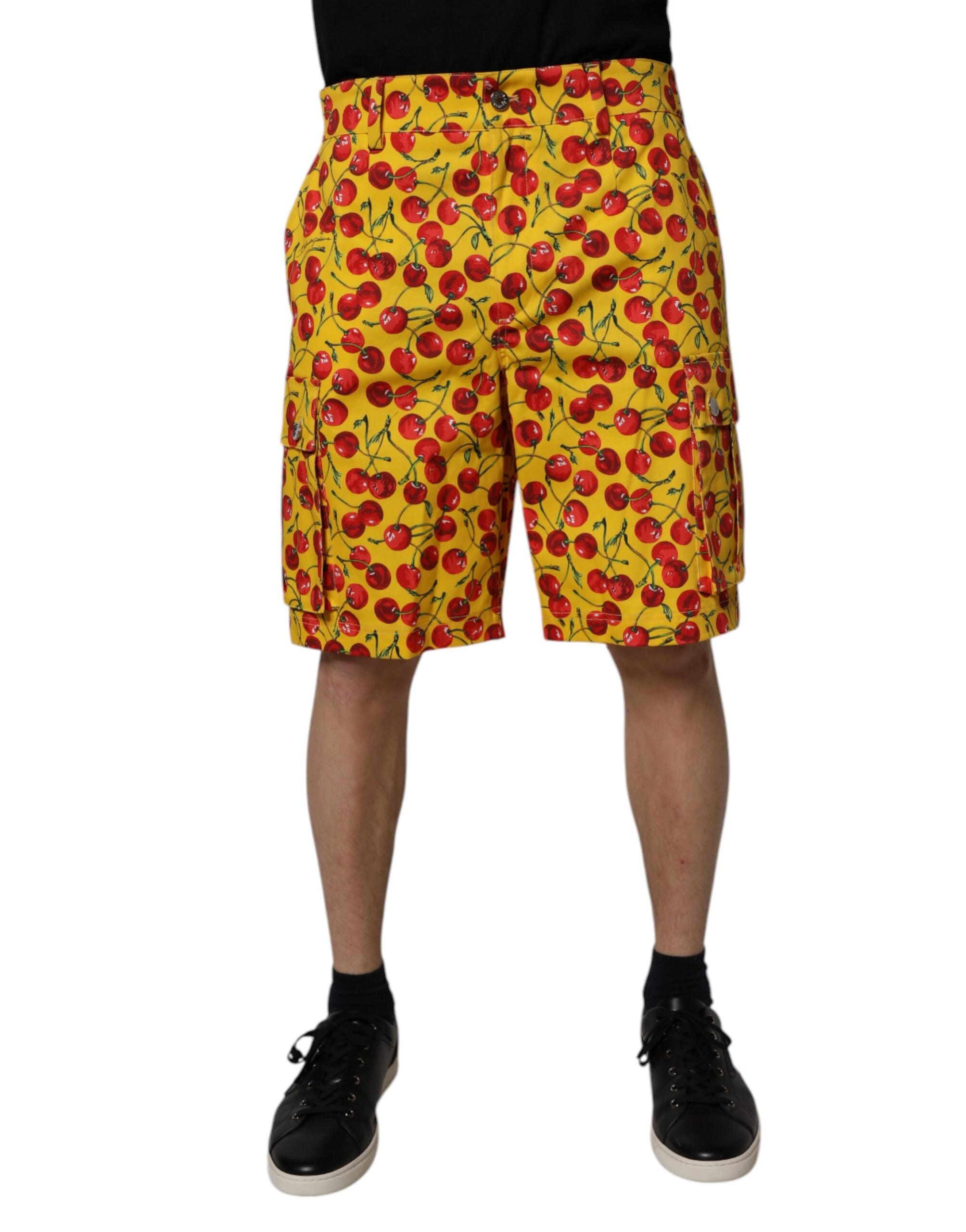 Dolce & Gabbana Yellow Cherry Print Cotton Men Bermuda Shorts