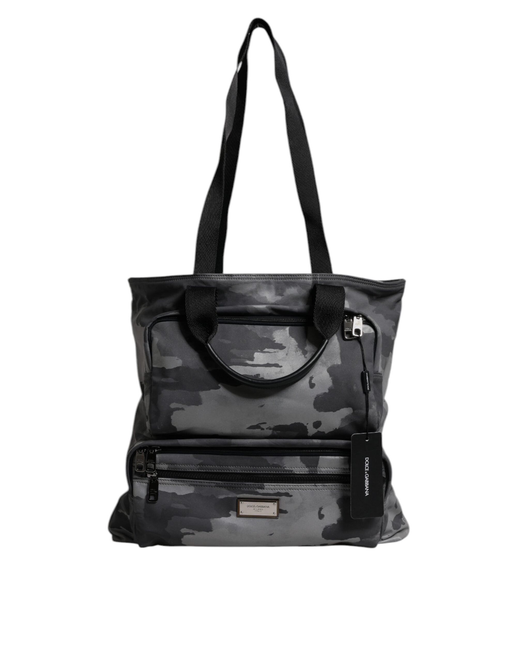 Dolce & Gabbana Gray Camo Cotton Multiple Compartments Tote Bag