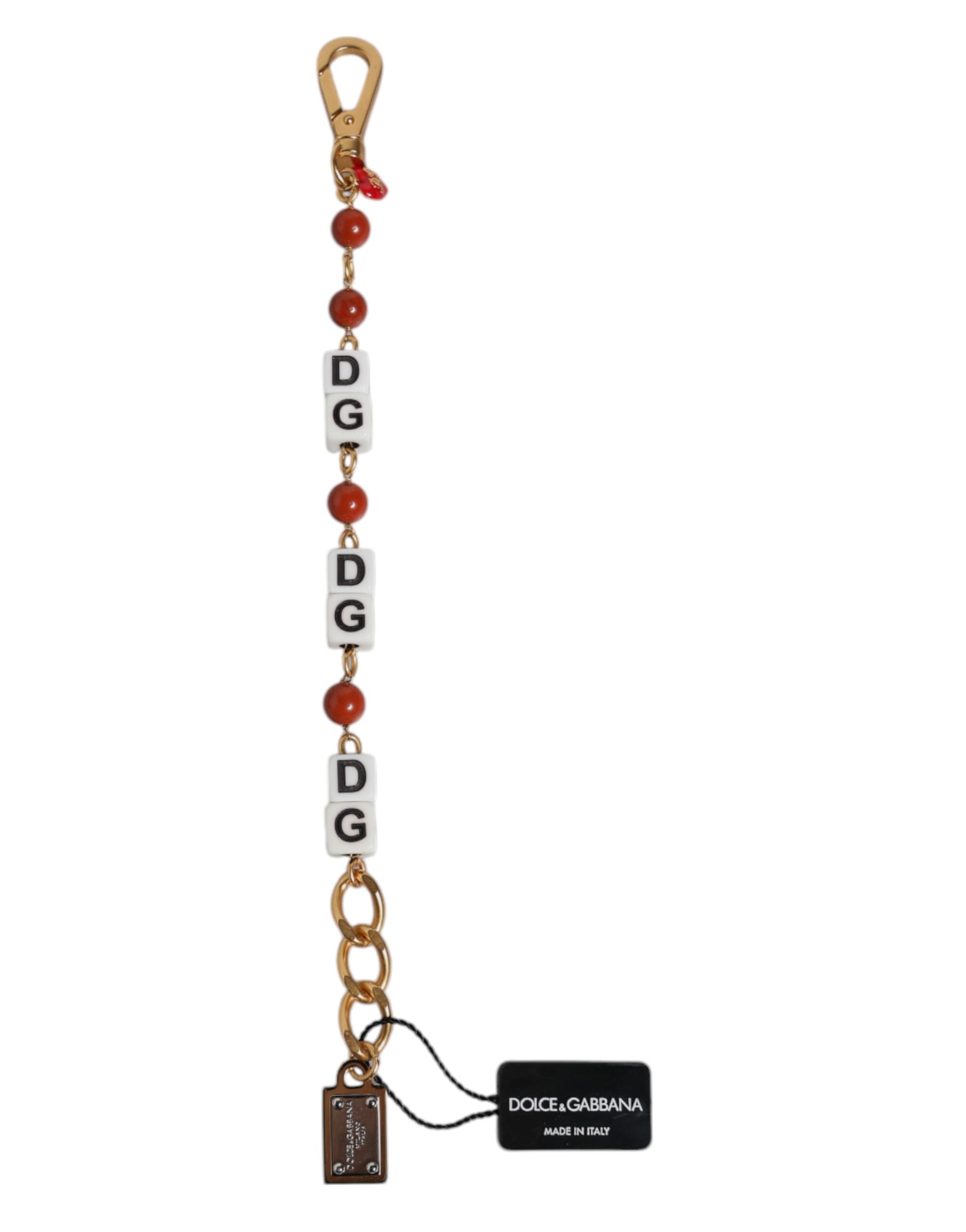 Dolce & Gabbana Multicolor Gold Tone Brass Chain DG Logo Dice Bracelet