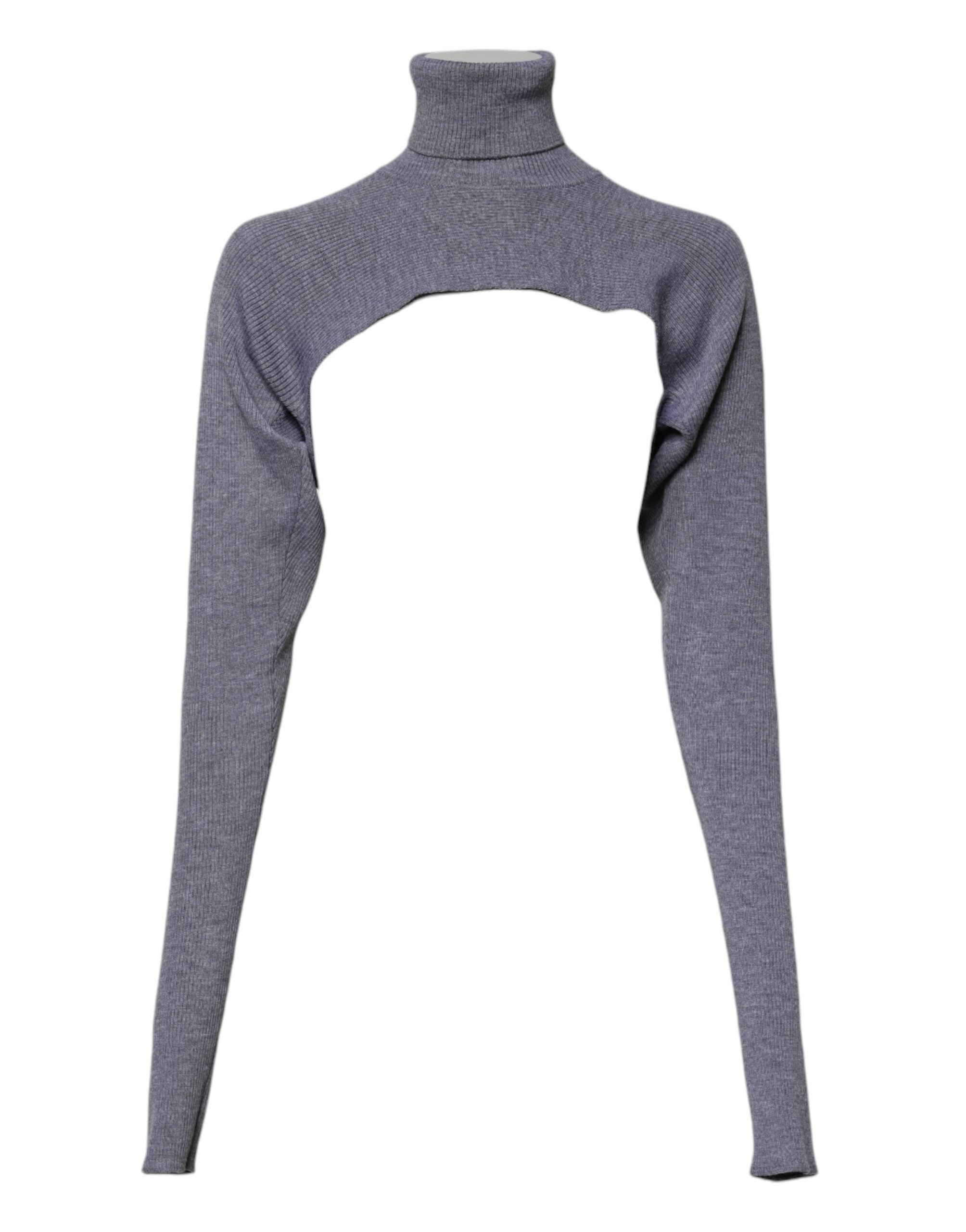 Dolce & Gabbana Gray Wool Knit Turtleneck Cropped Top Sweater