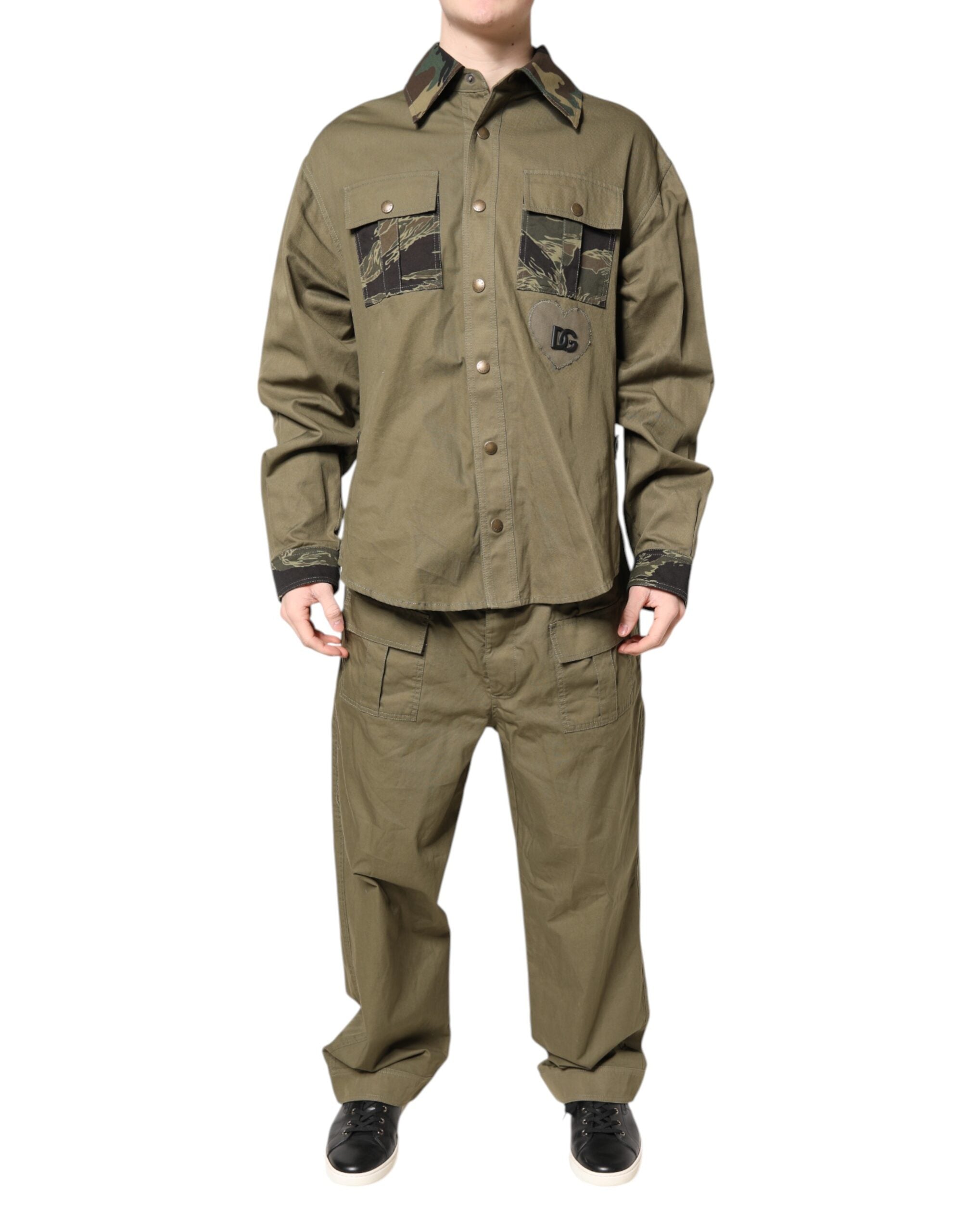 Dolce & Gabbana Brown Cotton Stretch Shirt Pants Casual Set