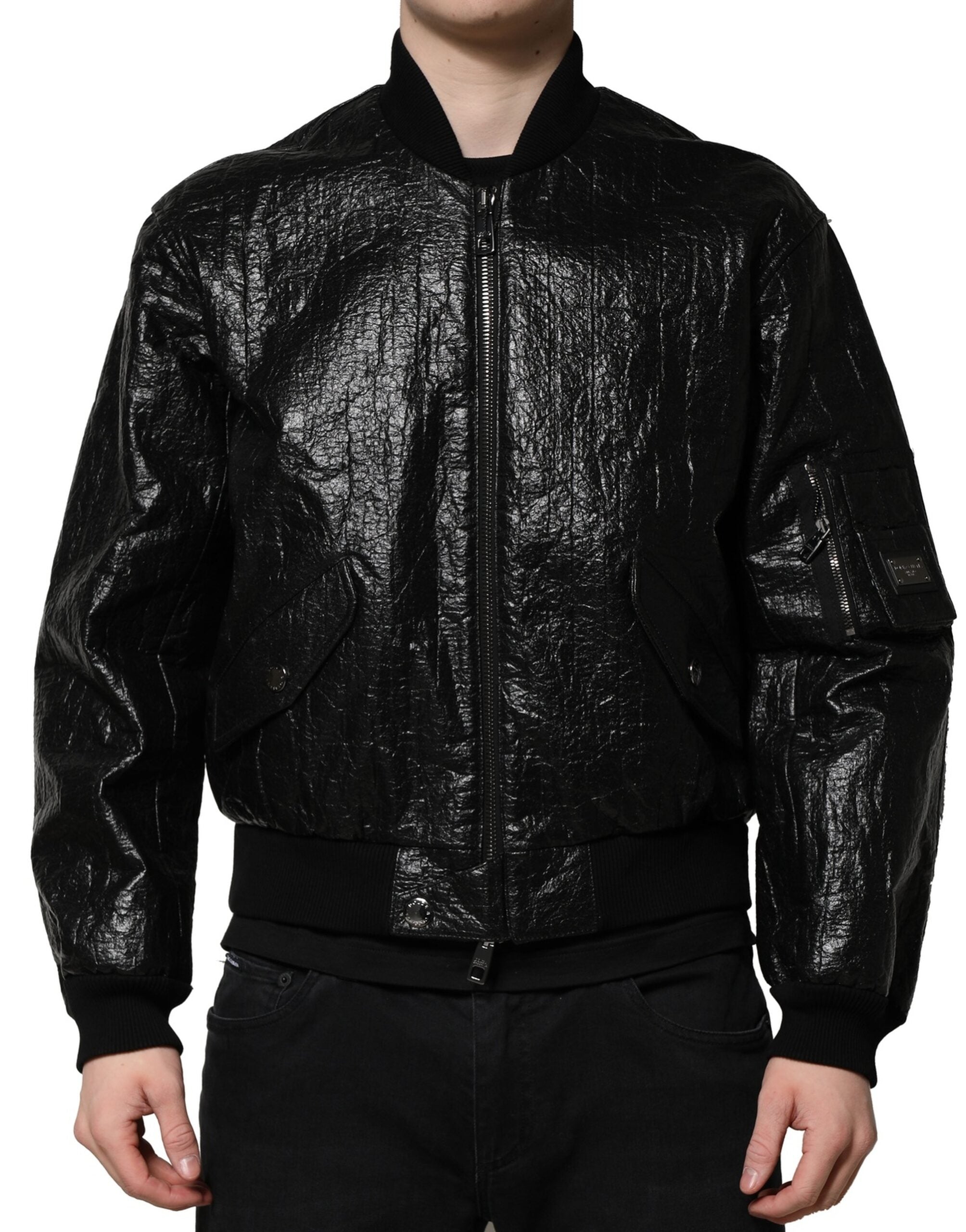 Dolce & Gabbana Black Logo Plaque Bomber Full Zipper Jacket