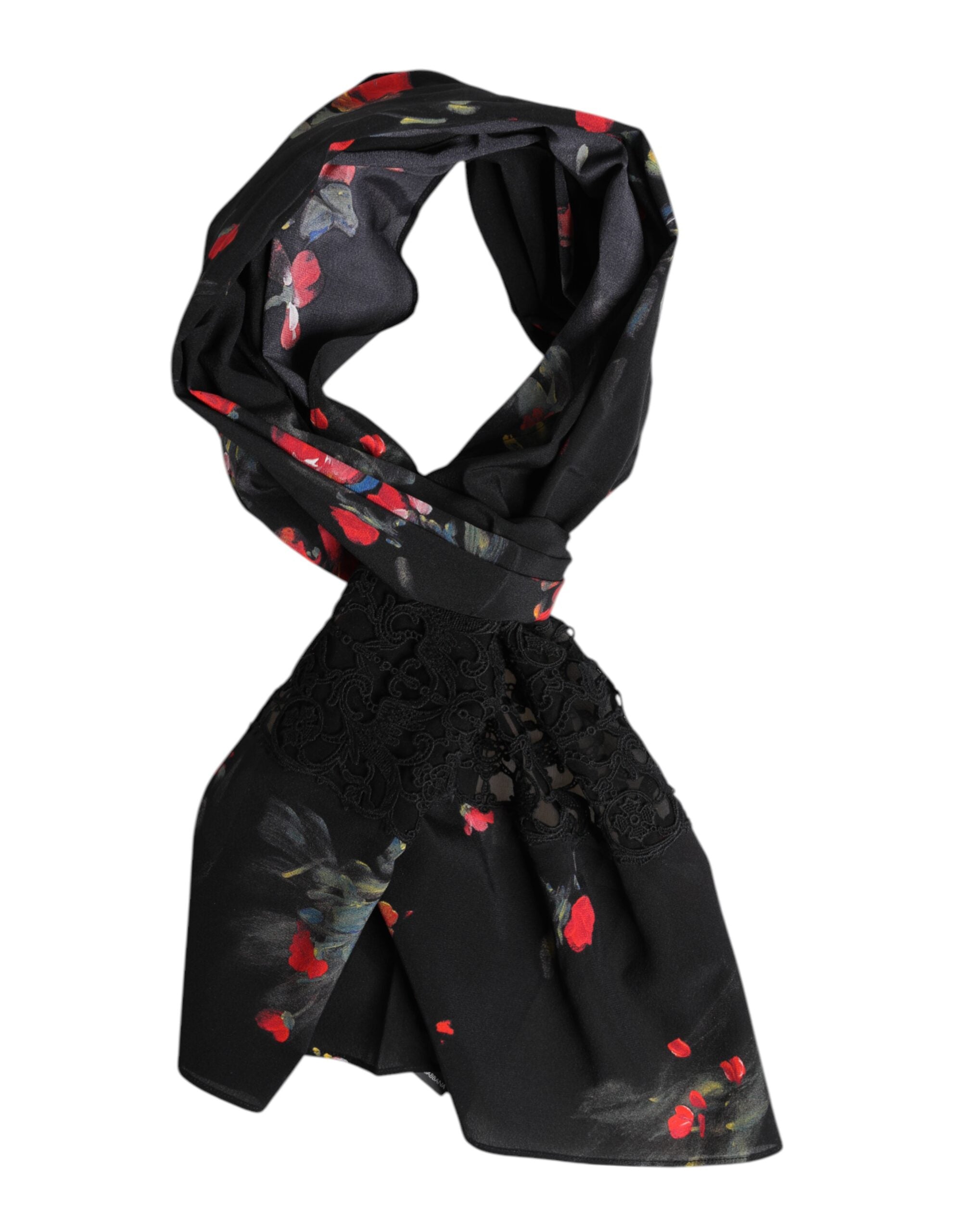 Dolce & Gabbana Black Floral Print Neck Warmer Wrap Scarf