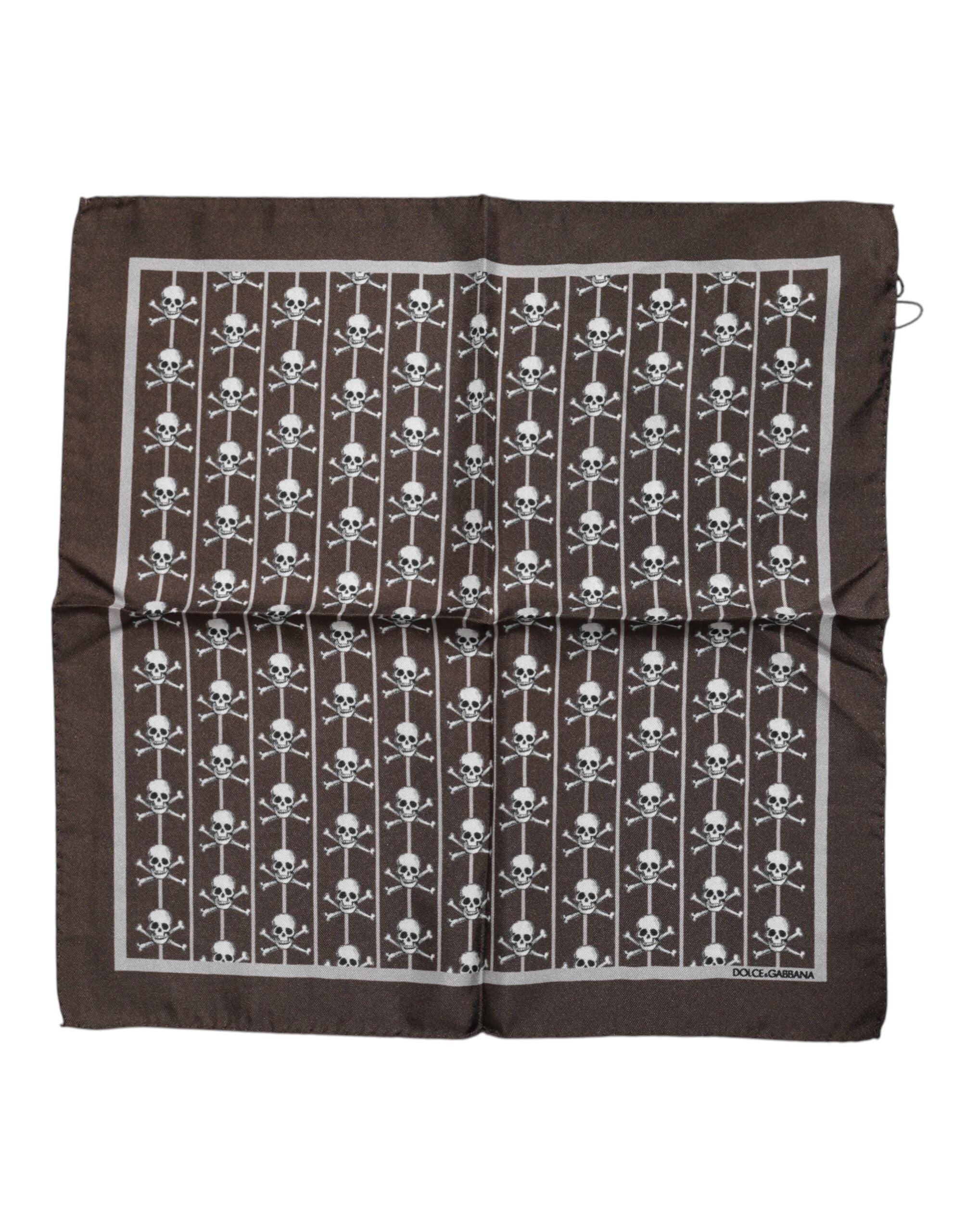 Dolce & Gabbana Brown Skull Silk Square Men Foulard Scarf