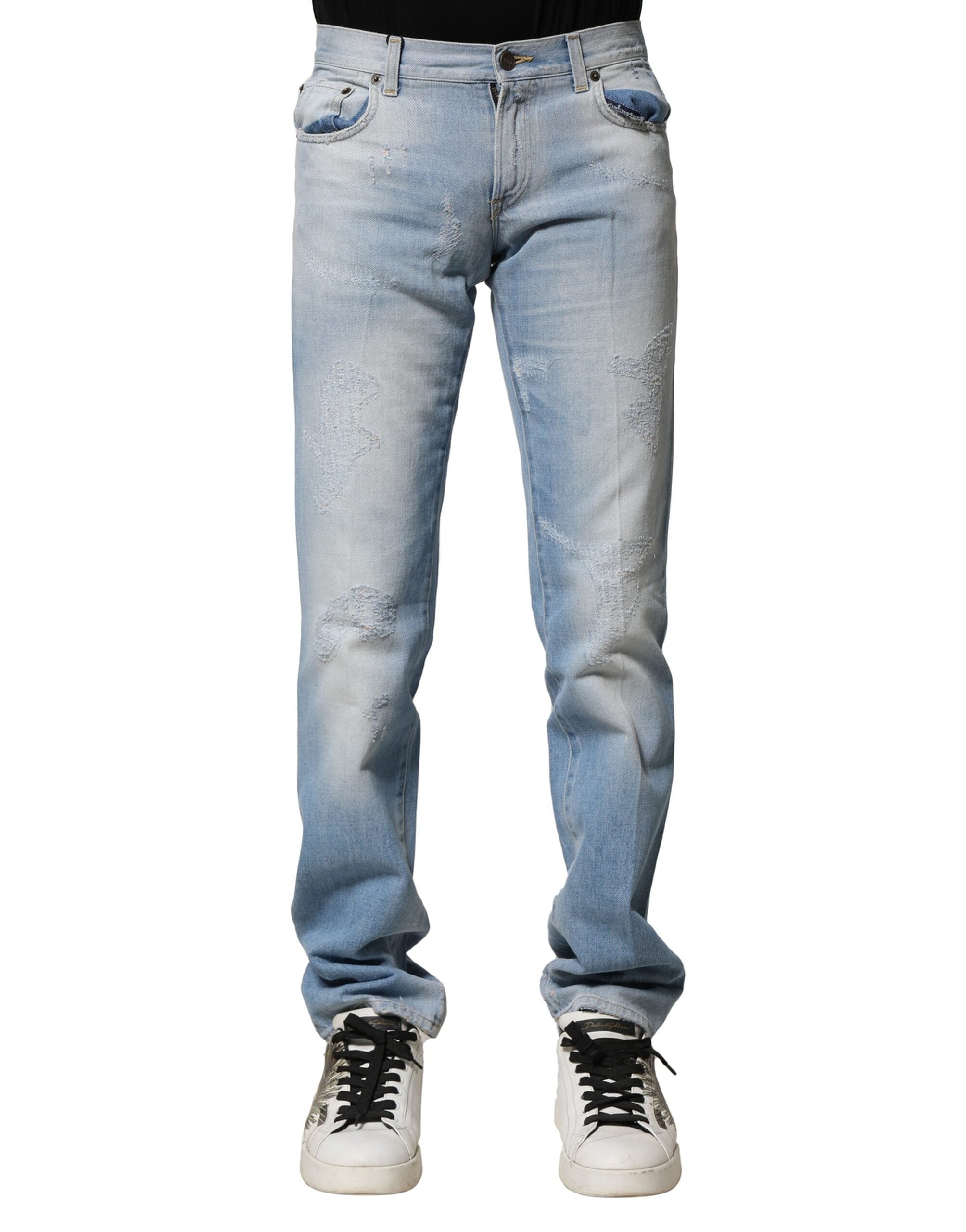 Dolce & Gabbana Light Blue Washed Straight Fit Denim Jeans