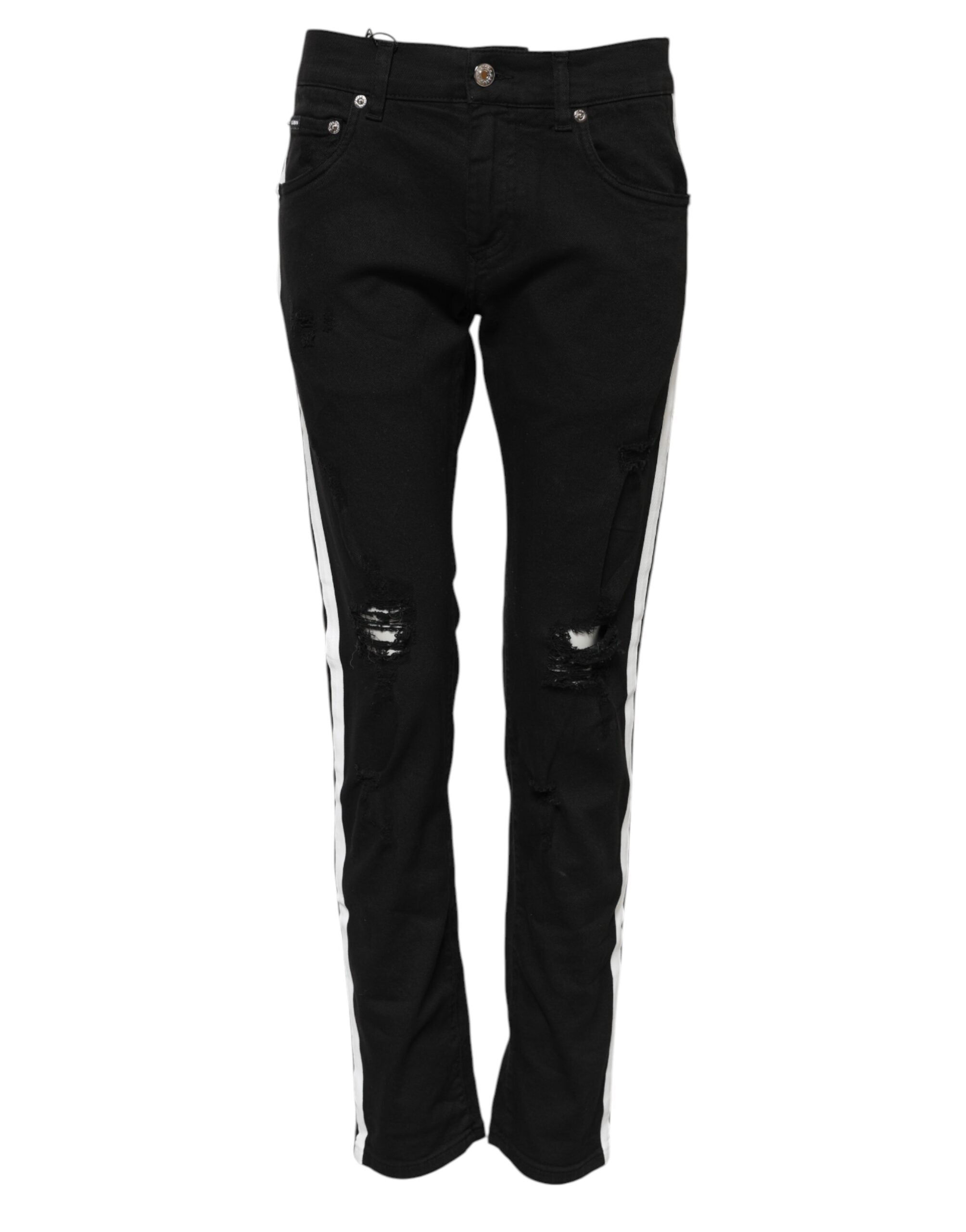 Dolce & Gabbana Black Tattered White Lining Skinny Denim Jeans