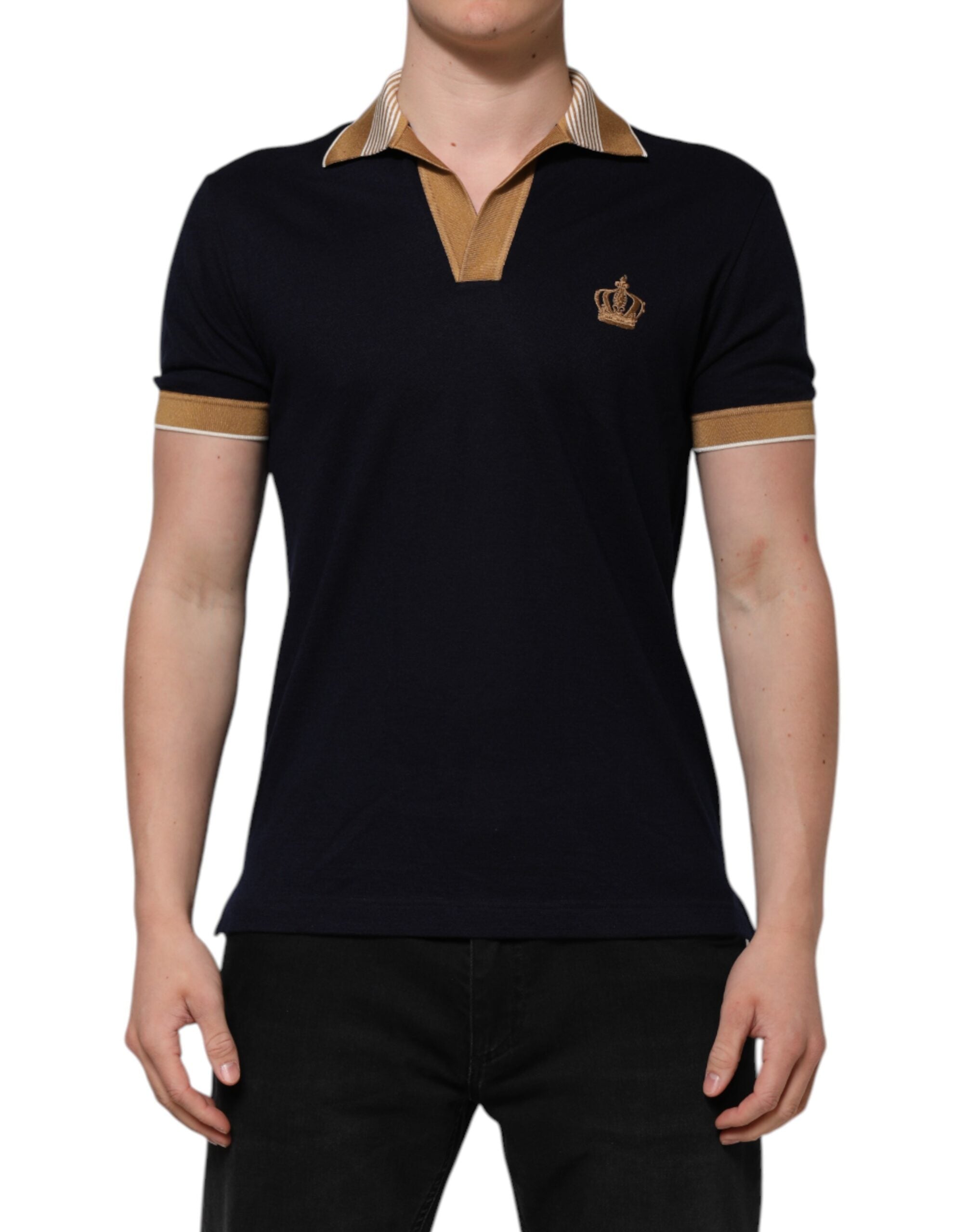 Dolce & Gabbana Black Cashmere Crown Logo Men Polo T-shirt