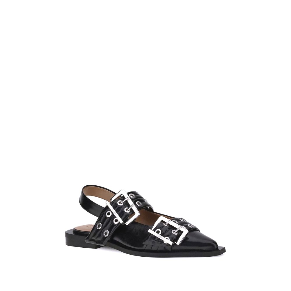 Ganni Black Recycled Polyester Ballet Flats