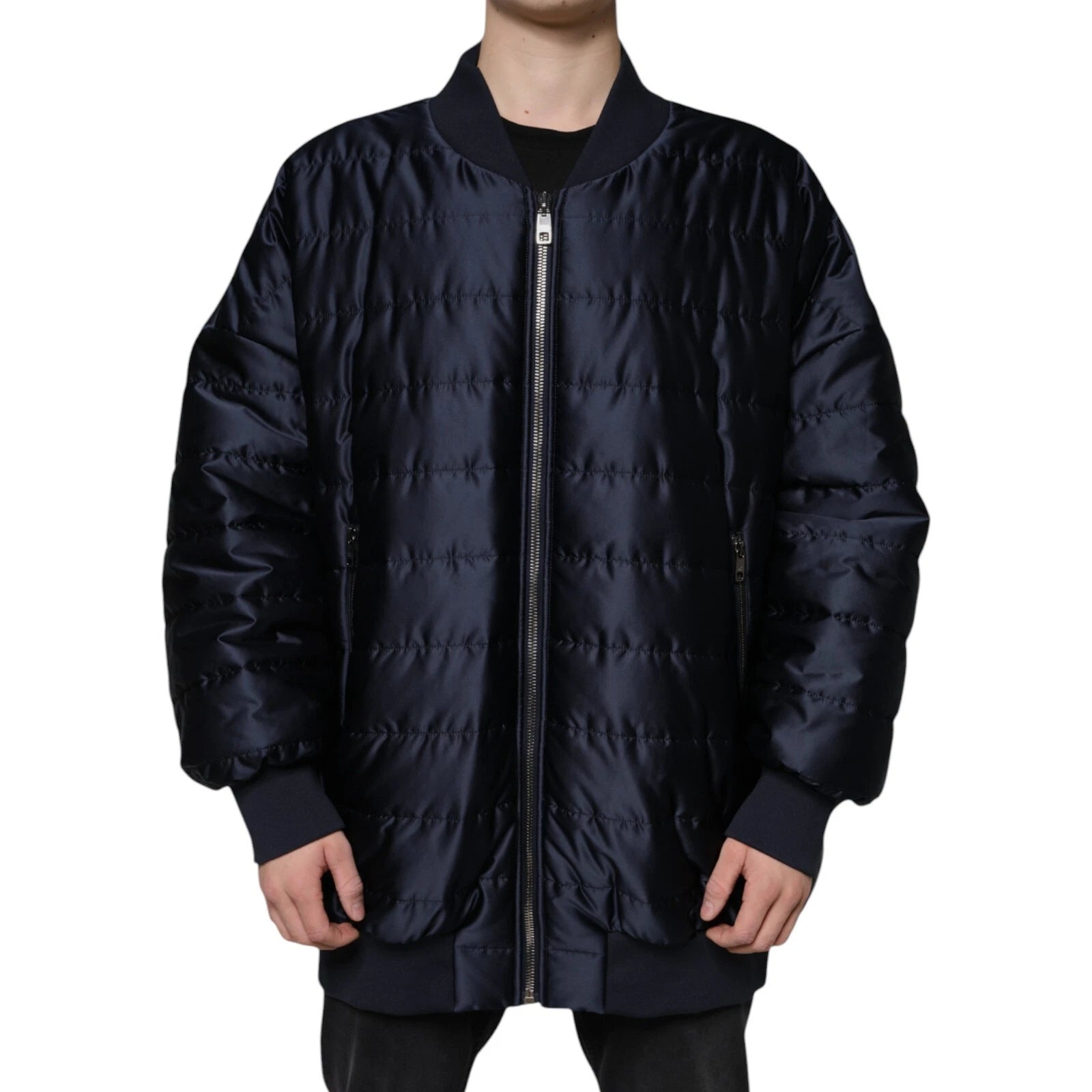 Dolce & Gabbana Dark Blue Quilted Full Zip Bomber Jacket