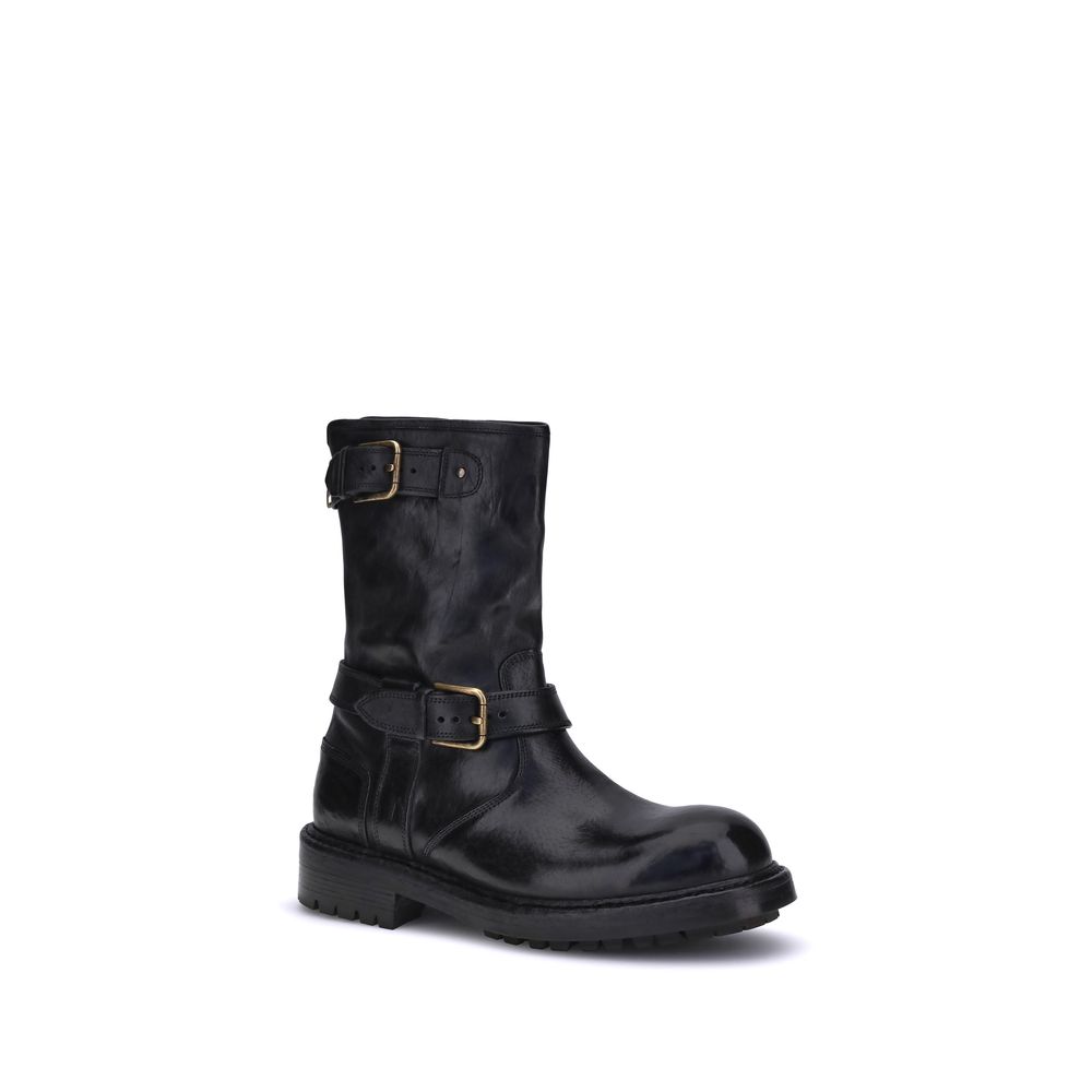 Dolce & Gabbana Black Calf Leather Bos Taurus Lace-Up Boots