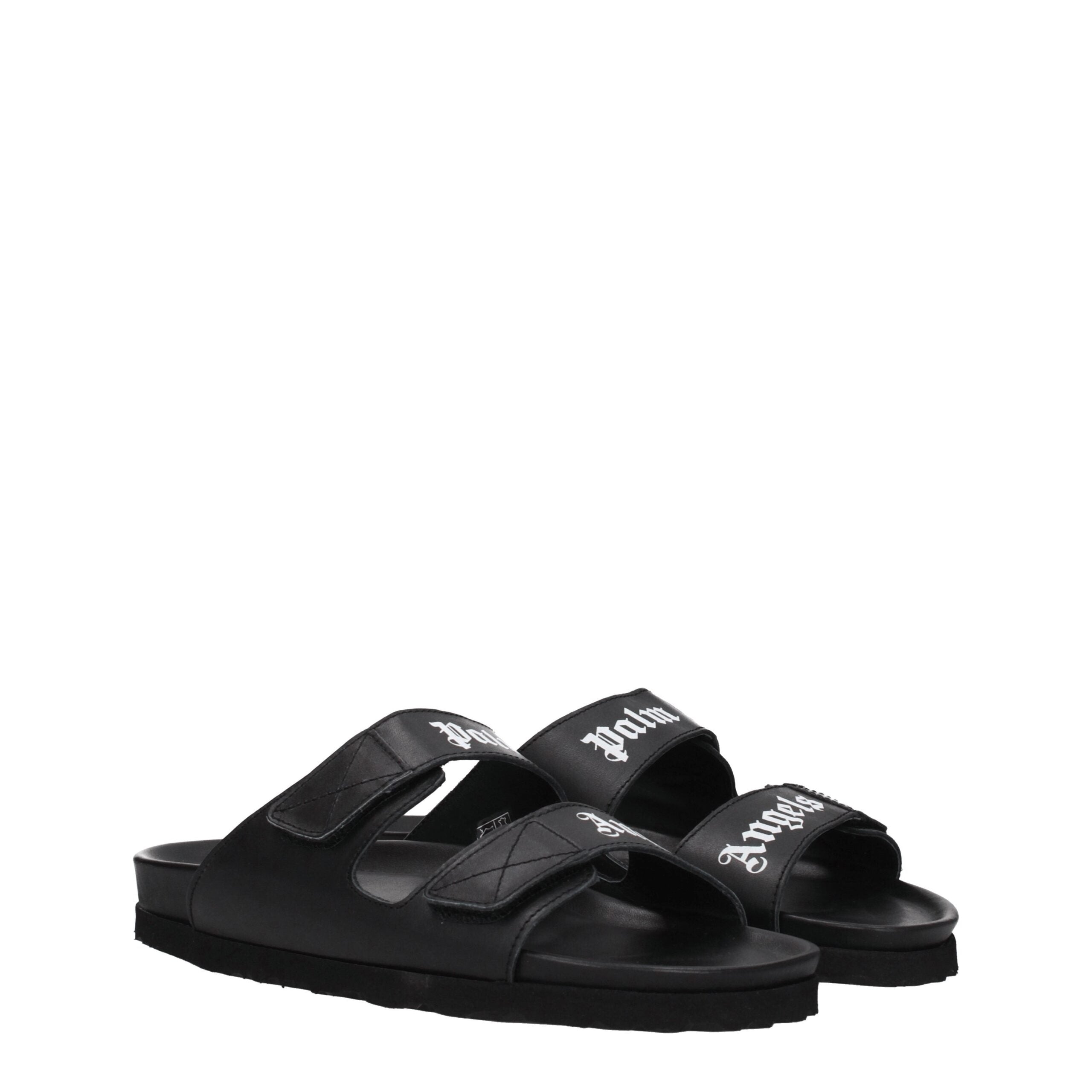Palm Angels Black Leather Slippers