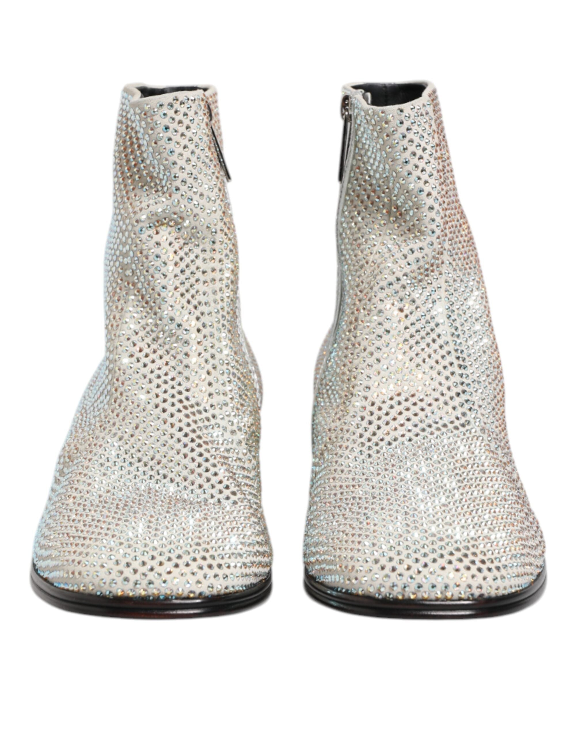 Dolce & Gabbana White Strass DG Logo Heels Ankle Boots Shoes
