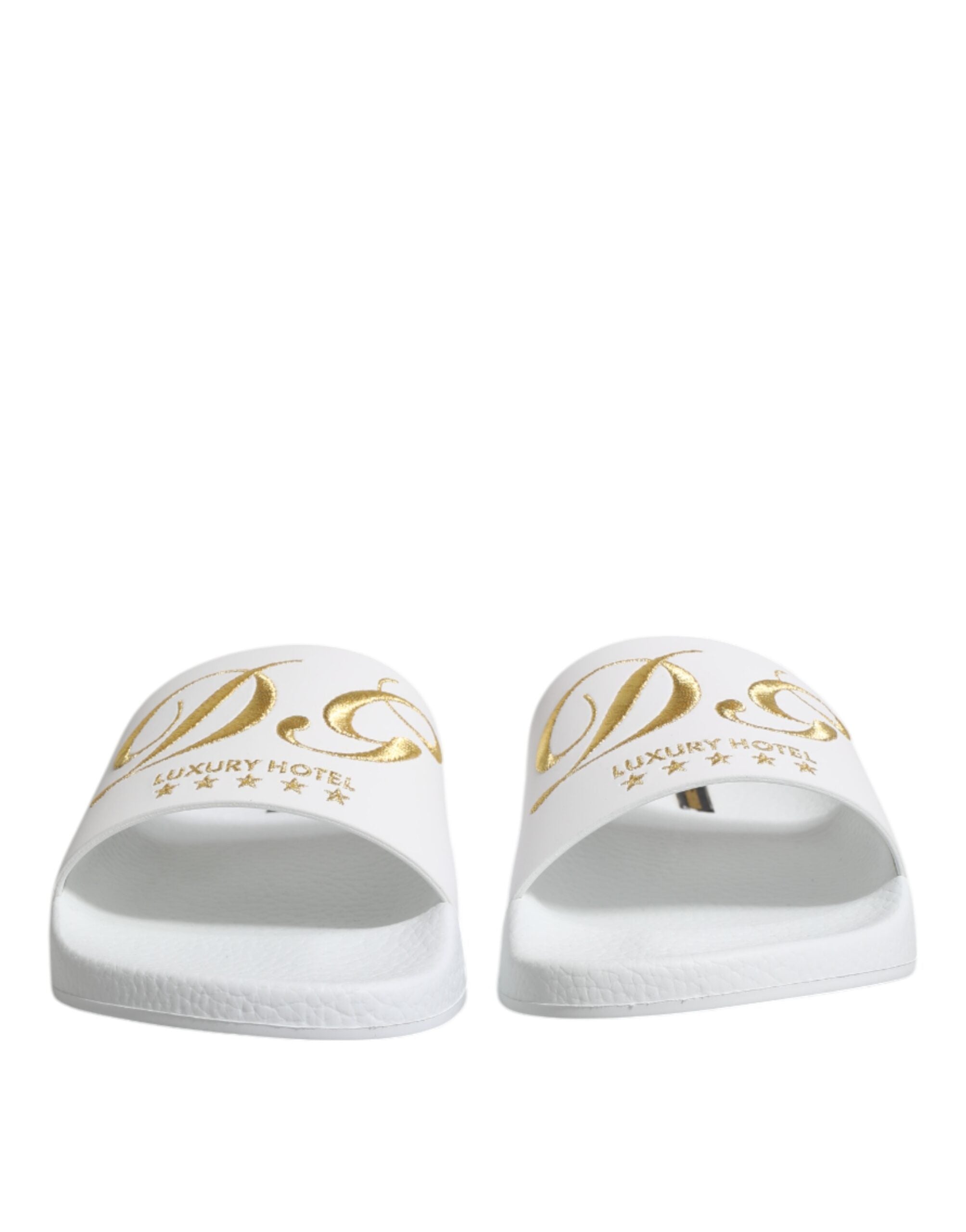 Dolce & Gabbana White Leather Slides Sandals Beachwear Shoes