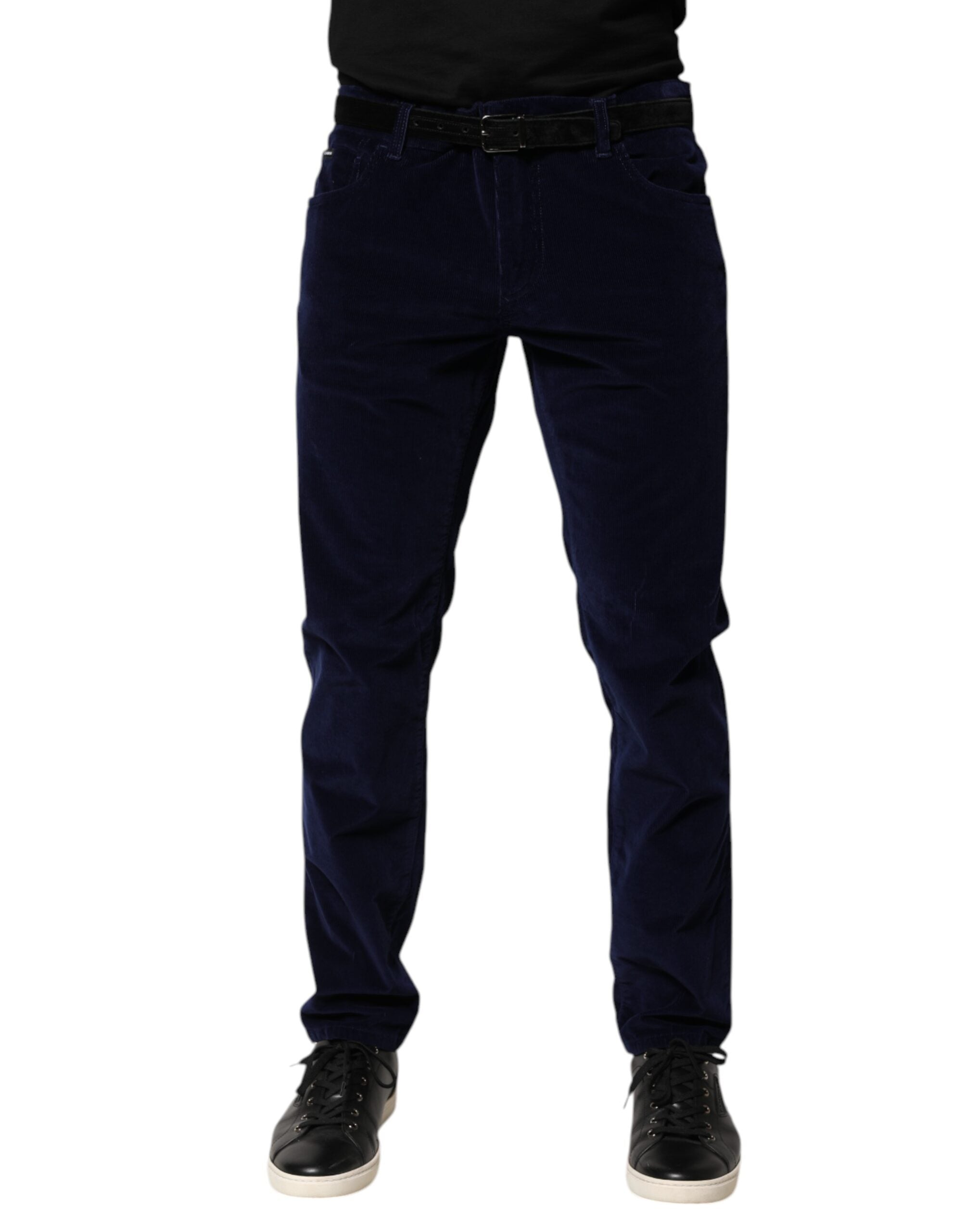 Dolce & Gabbana Navy Blue Cotton Tapered Formal Trouser Pants