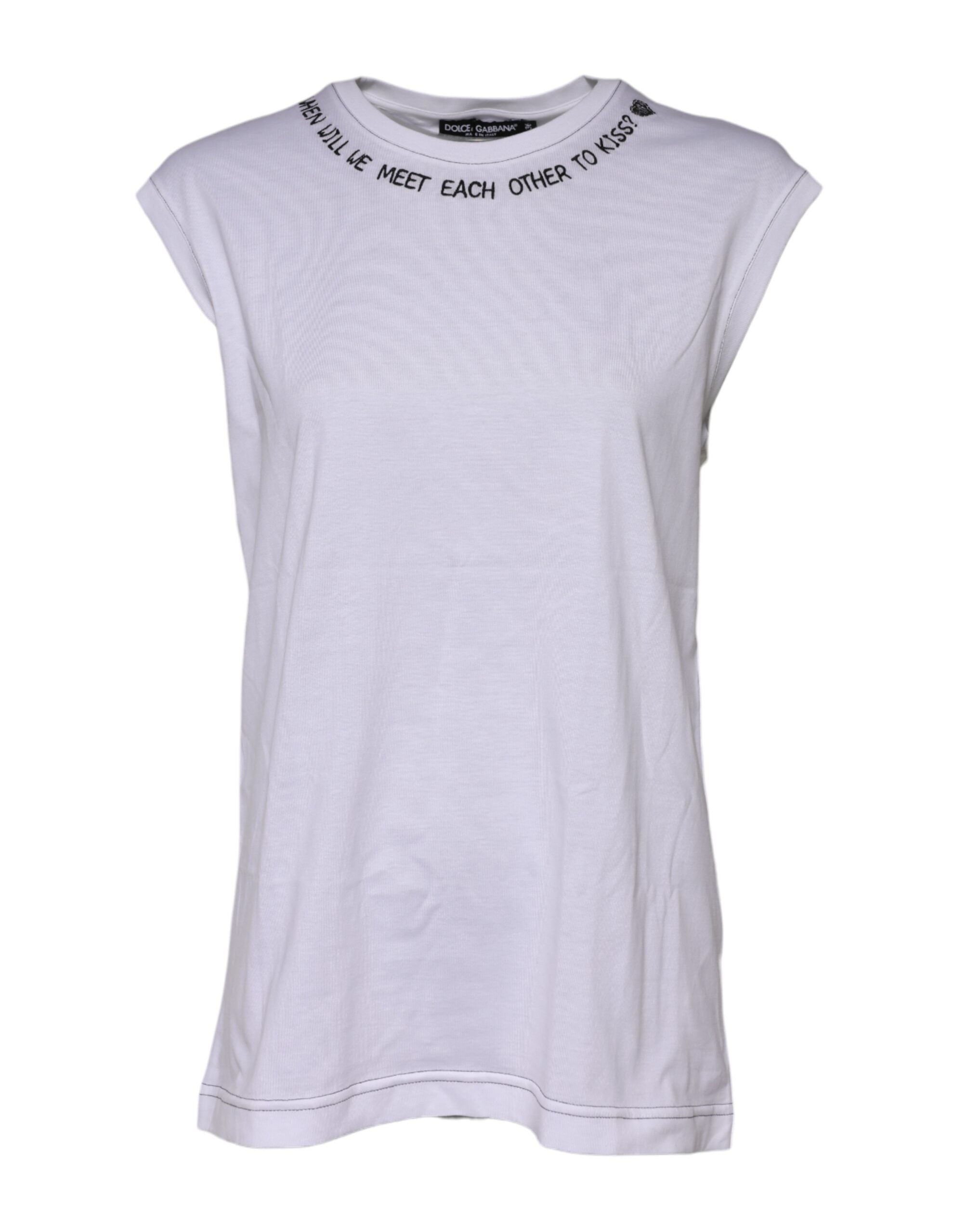 Dolce & Gabbana White Cotton Sleeveless Printed Tank T-shirt