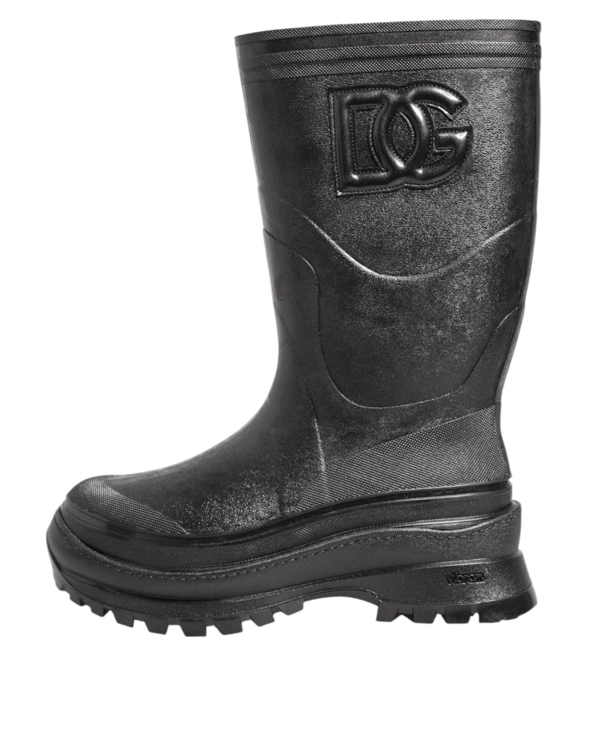 Dolce & Gabbana Metallic Black Pull On Rain Boots Men Shoes