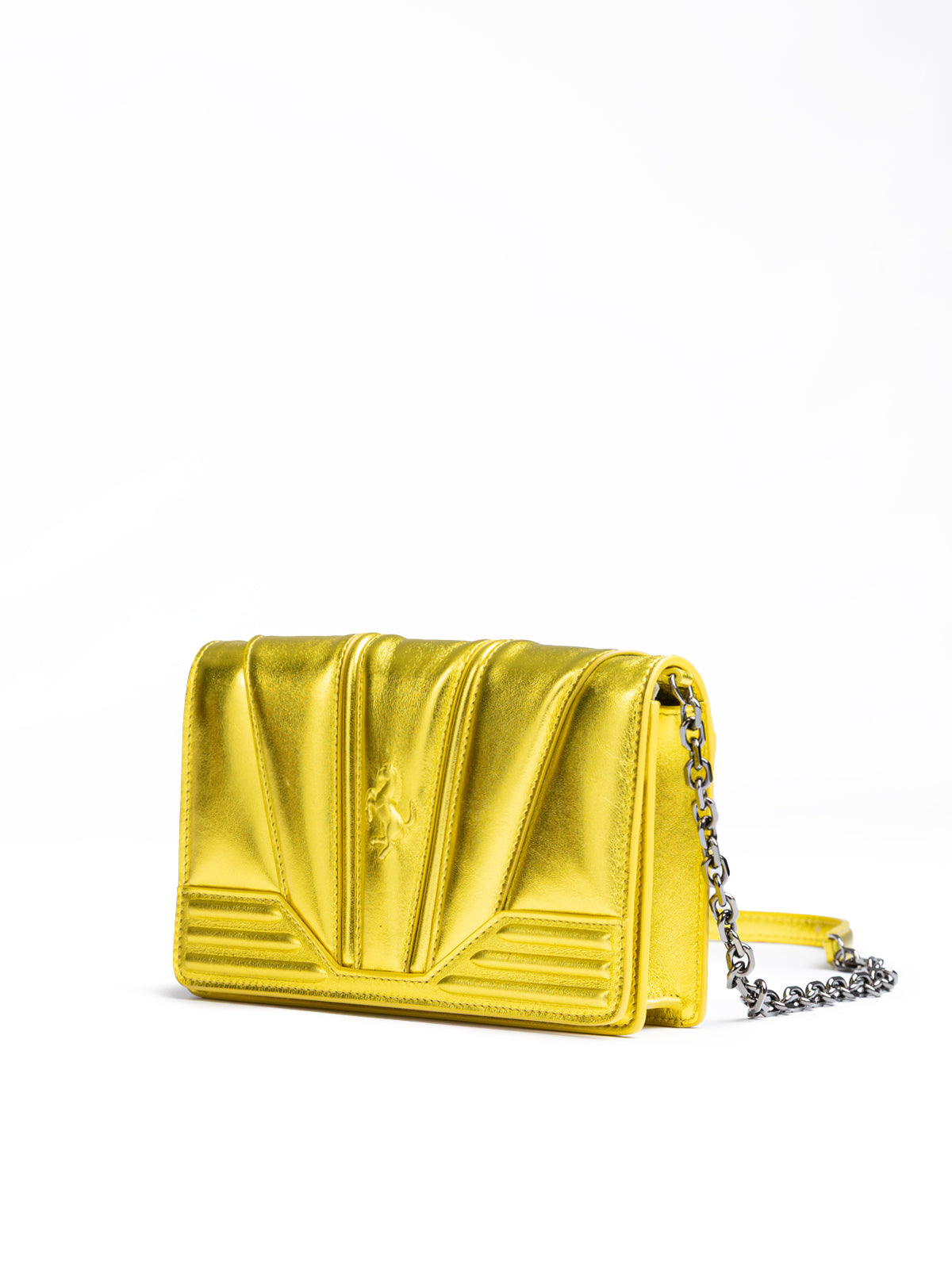 Ferrari Metal Yellow GT patent leather bag with chain