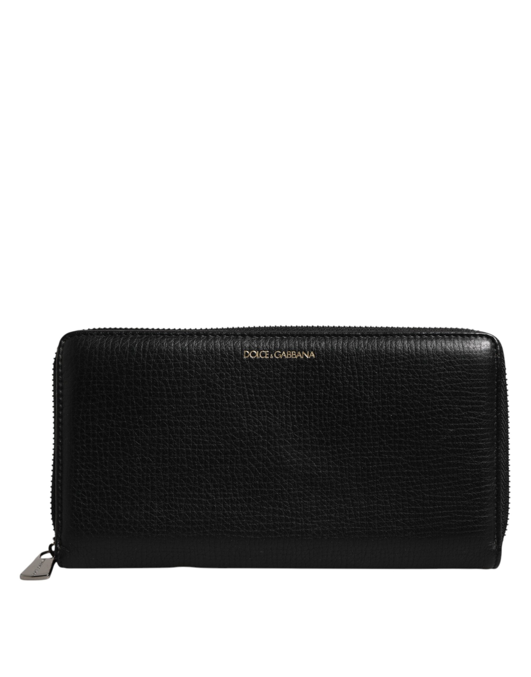 Dolce & Gabbana Black Calfskin Leather Logo Zip Around Continental Wallet