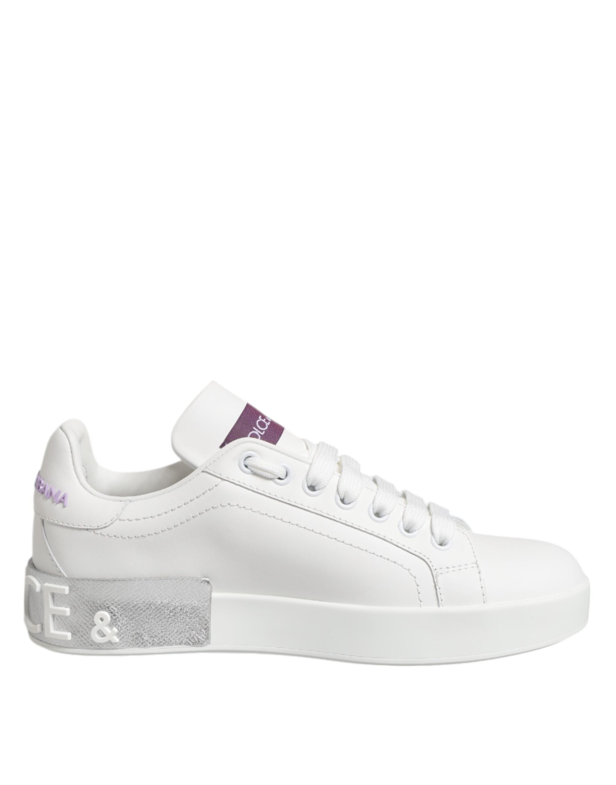 Dolce & Gabbana White Purple Leather Low Top Sneakers Shoes