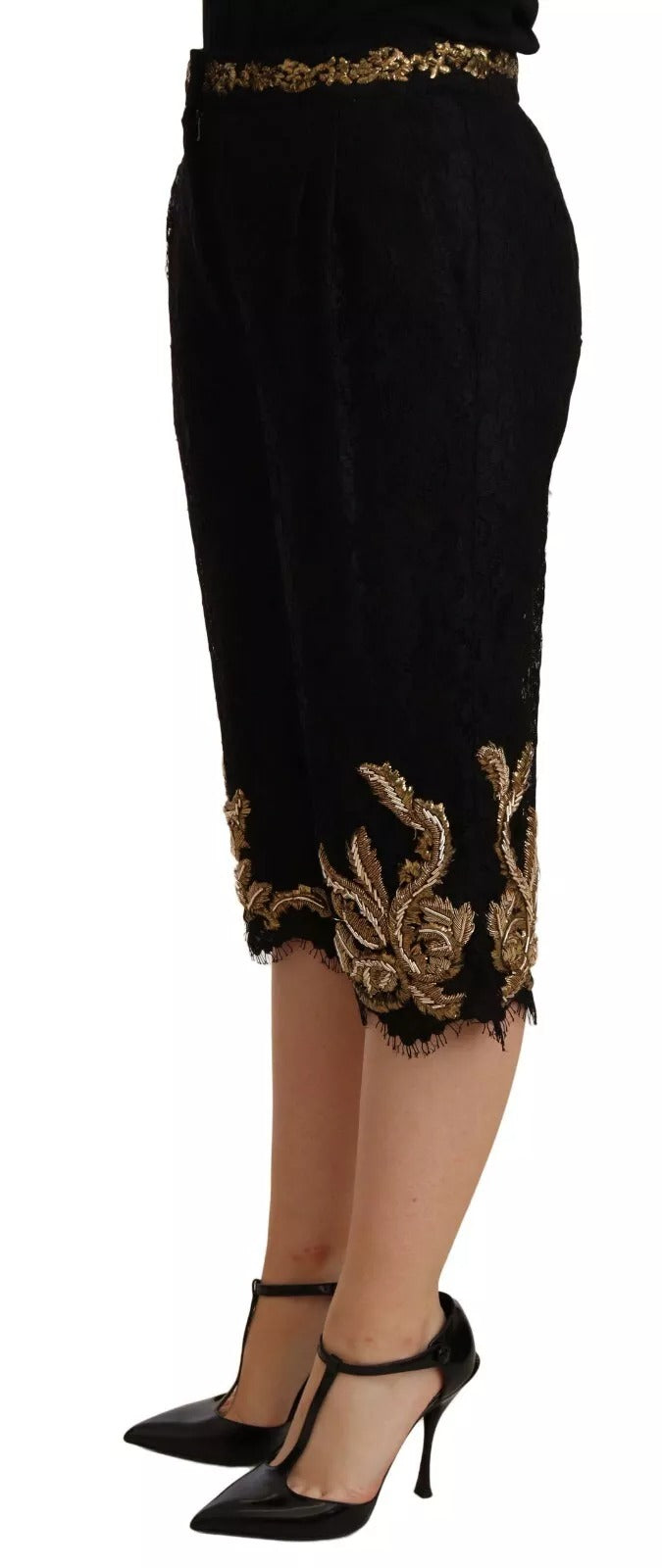 Dolce & Gabbana Black Lace Gold Baroque SPECIAL PIECE Shorts