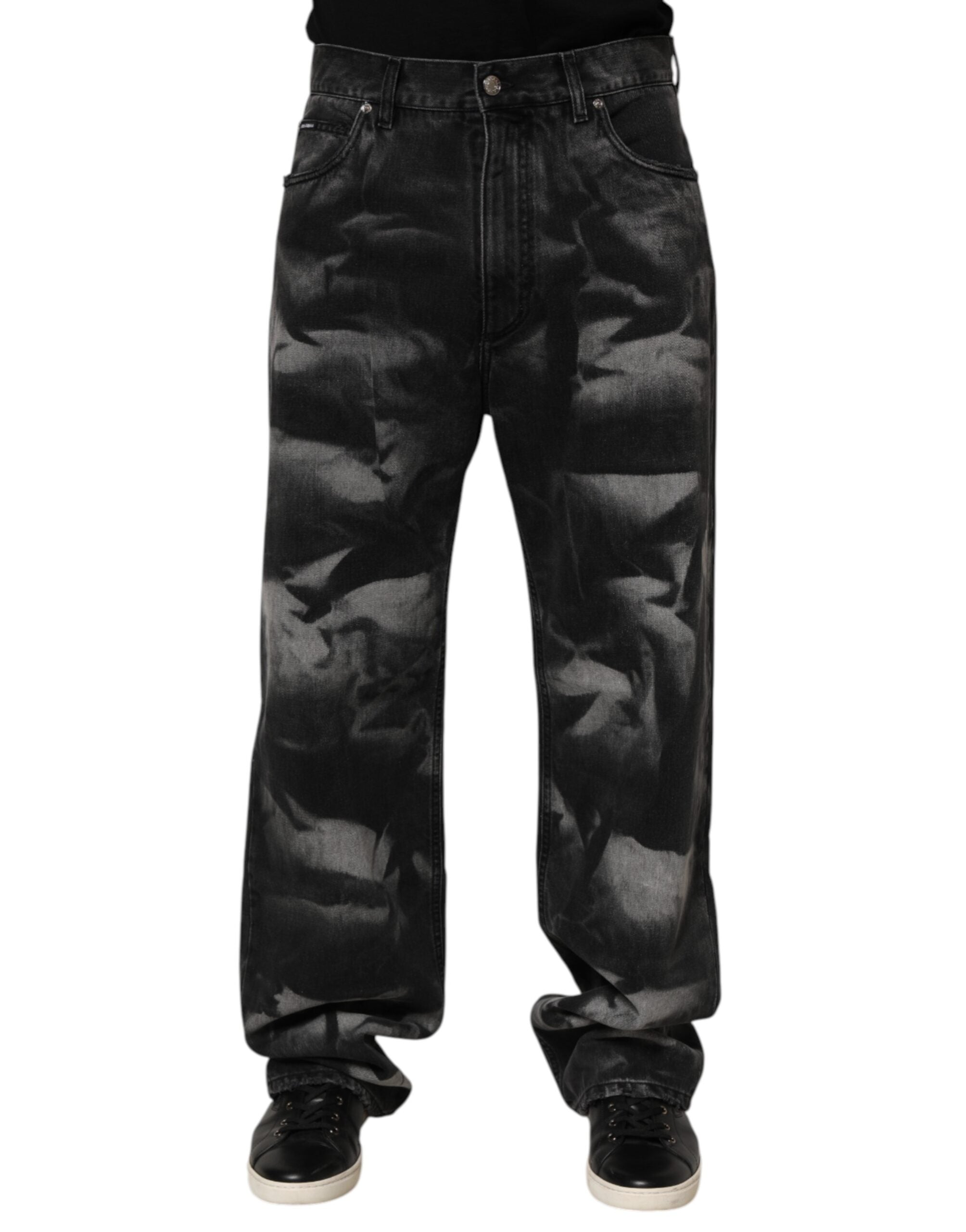 Dolce & Gabbana Black Marbled Effect Straight Men Denim Jeans