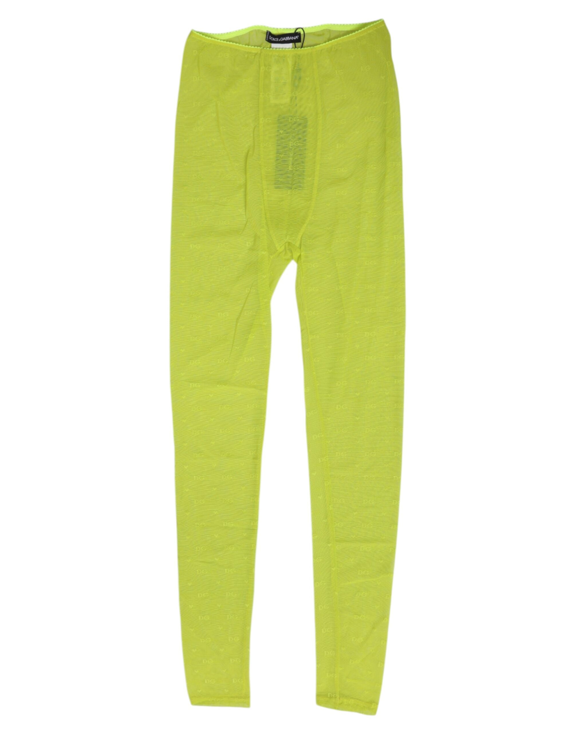Dolce & Gabbana Neon Green Nylon Logo Lace Leggings Pants Underwear