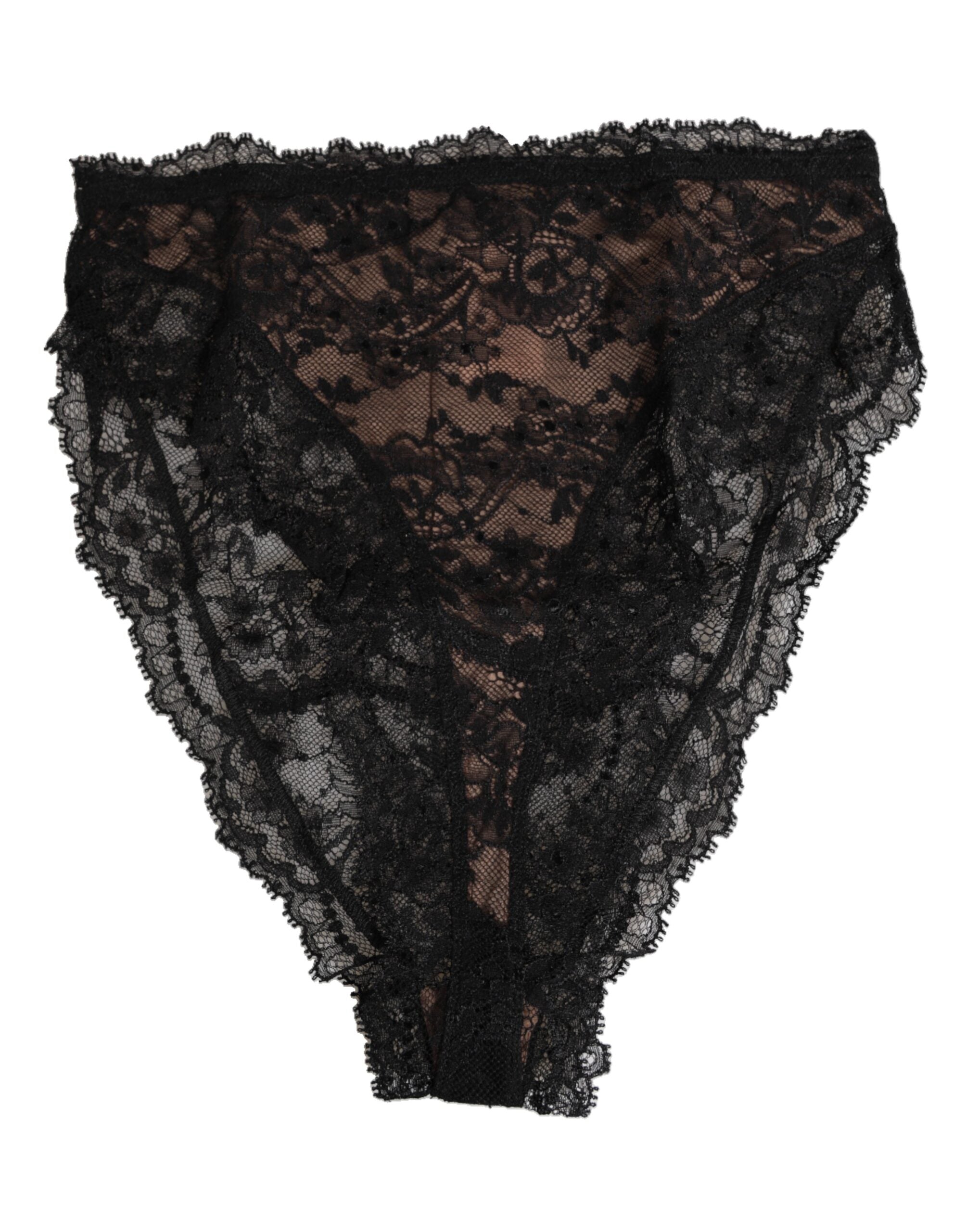 Dolce & Gabbana Black Floral Lace Mesh High Brief Panty  Underwear