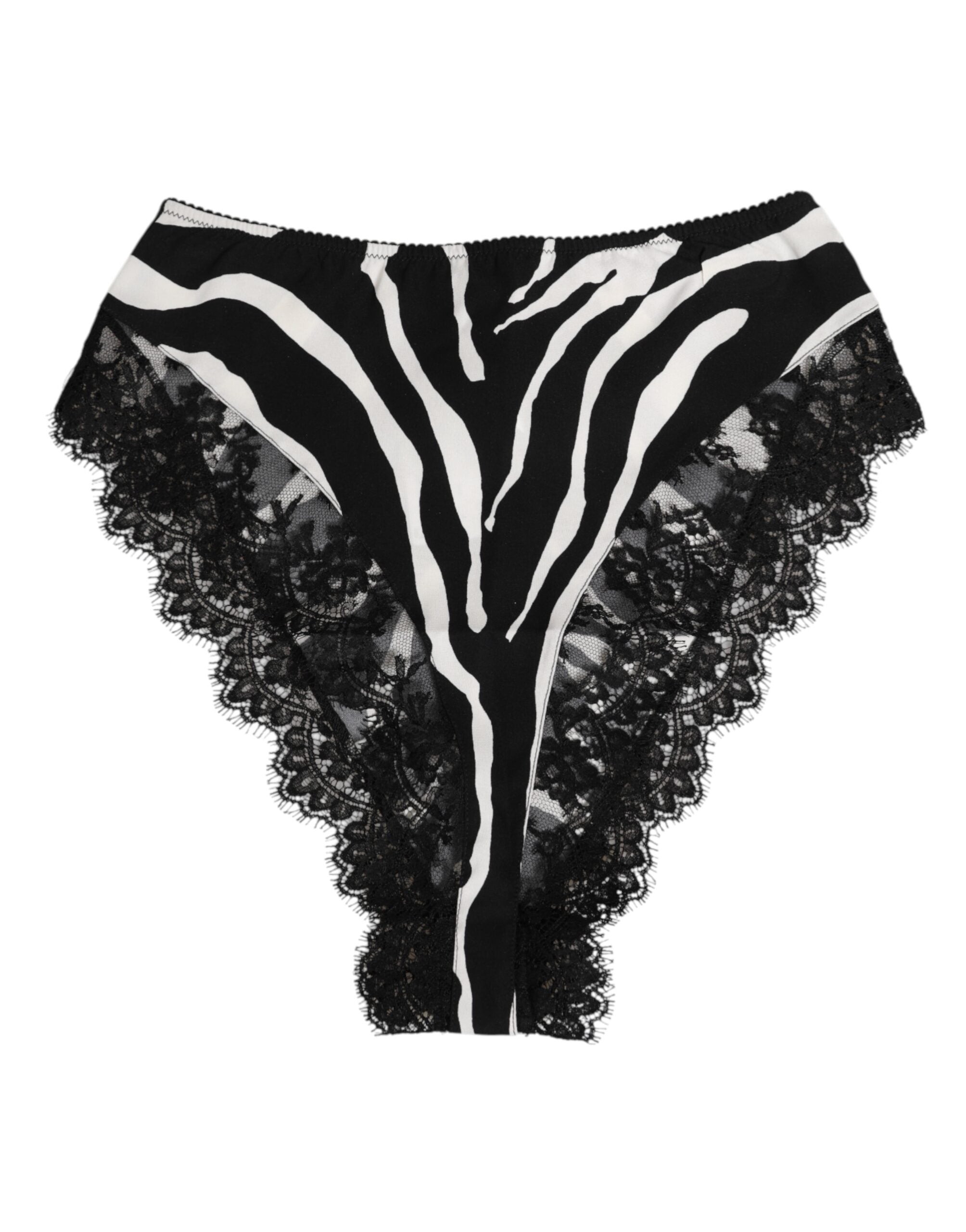 Dolce & Gabbana Black Silk Zebra Print Lace High Waist Underwear